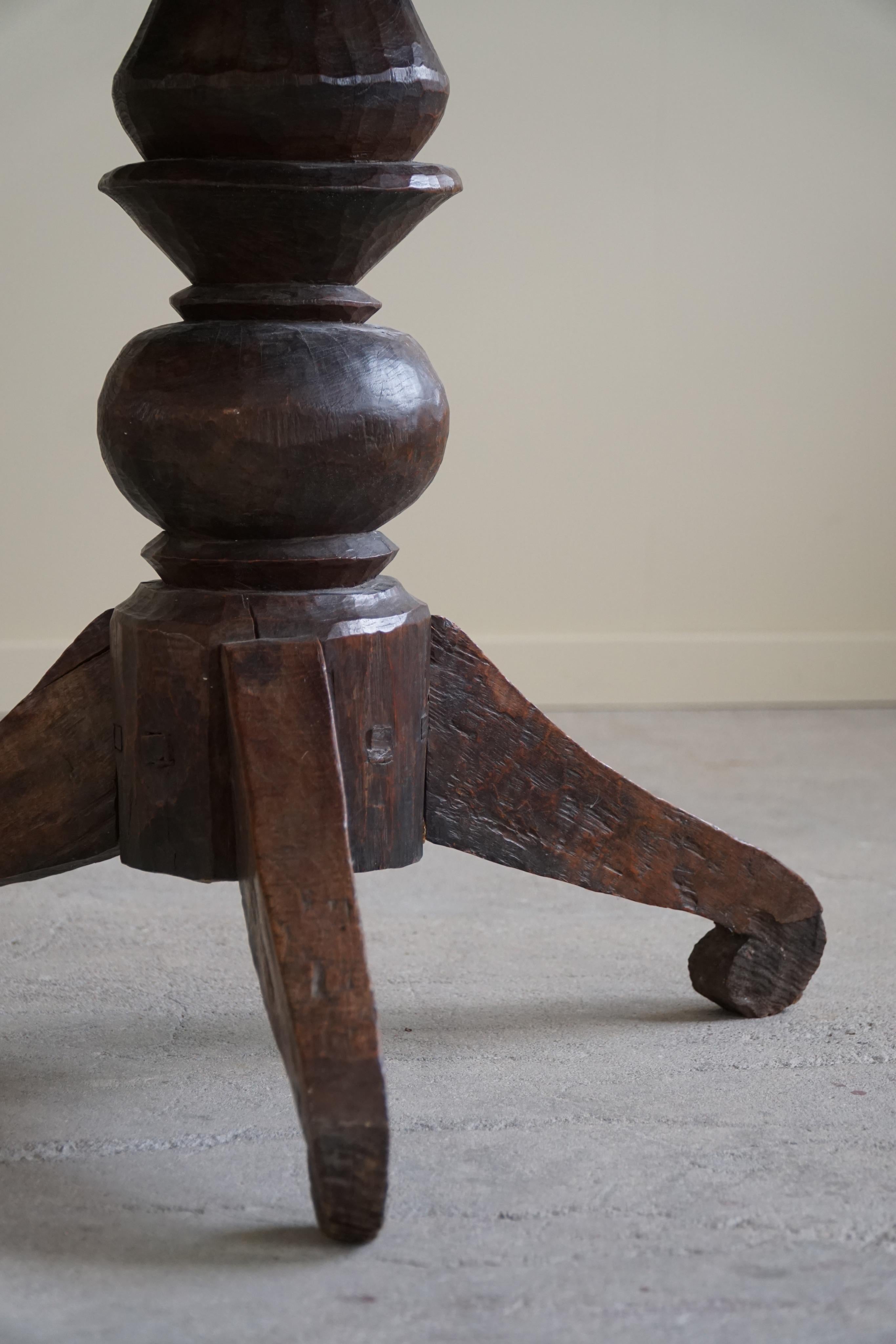 Wood Antique Oak Dining Table / Side Table with Tripod Legs, Wabi Sabi, Late 18th C