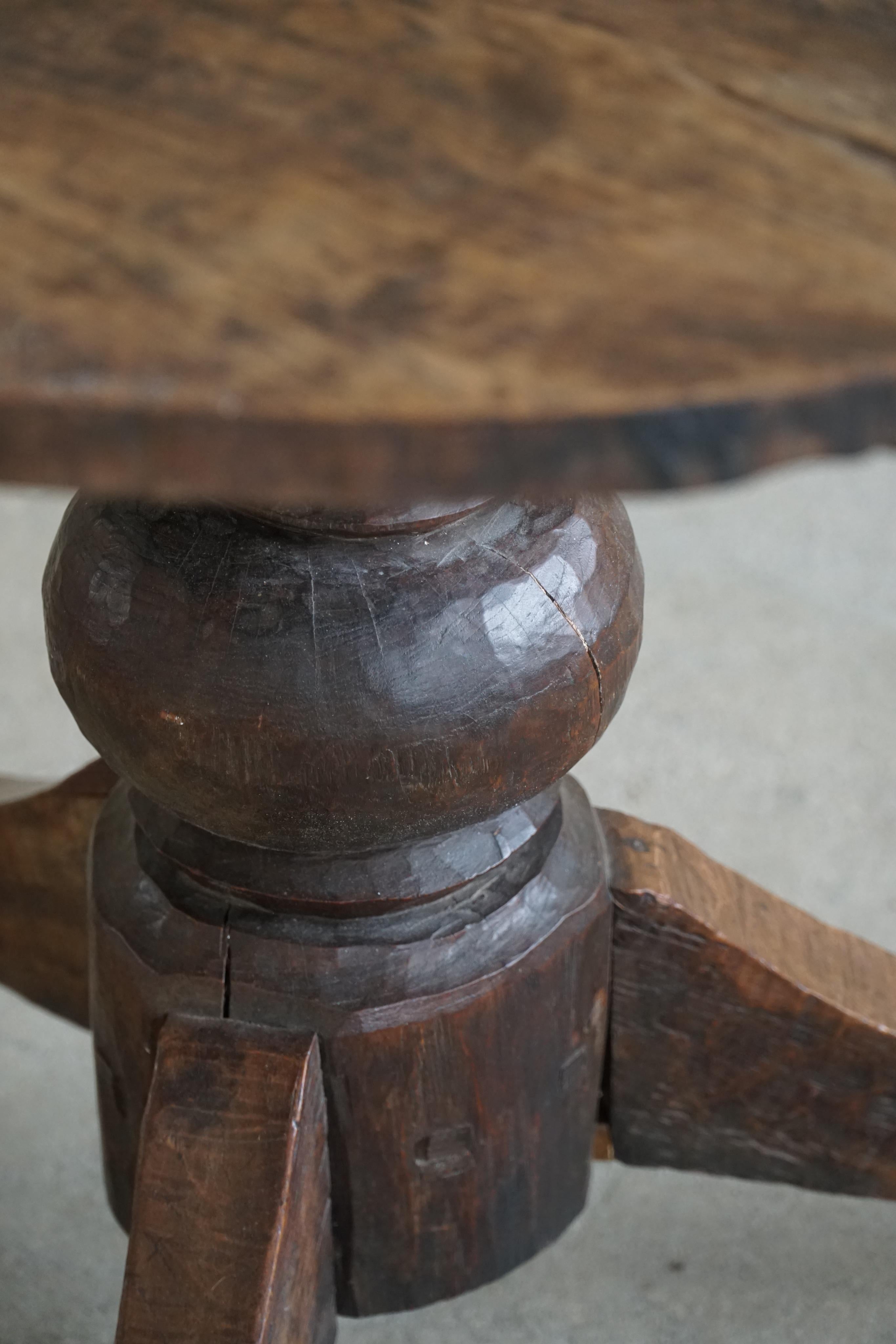 Antique Oak Dining Table / Side Table with Tripod Legs, Wabi Sabi, Late 18th C 1