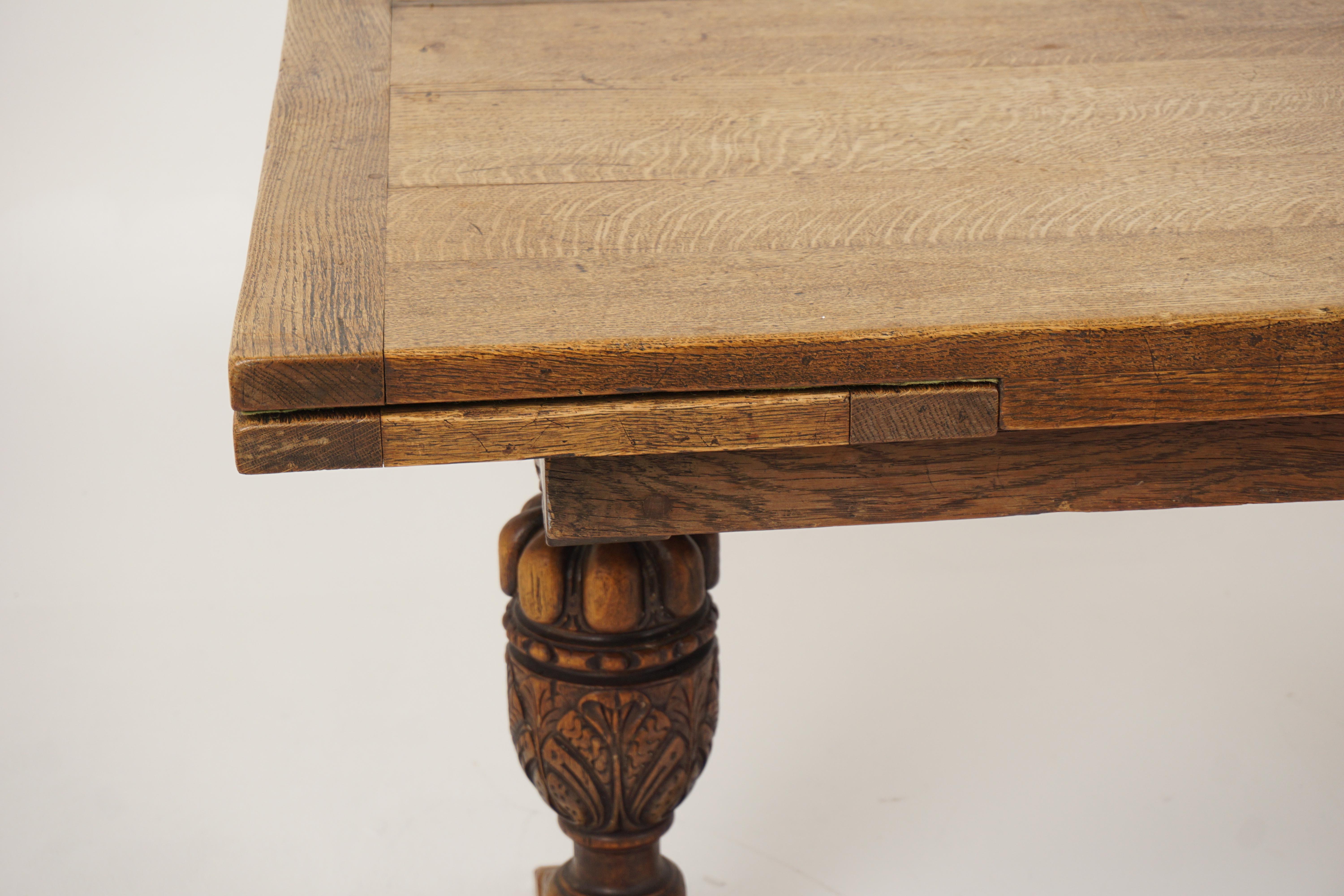 Scottish Antique Oak Dining Table with Leaves, Farmhouse Table, Scotland 1910, B2592