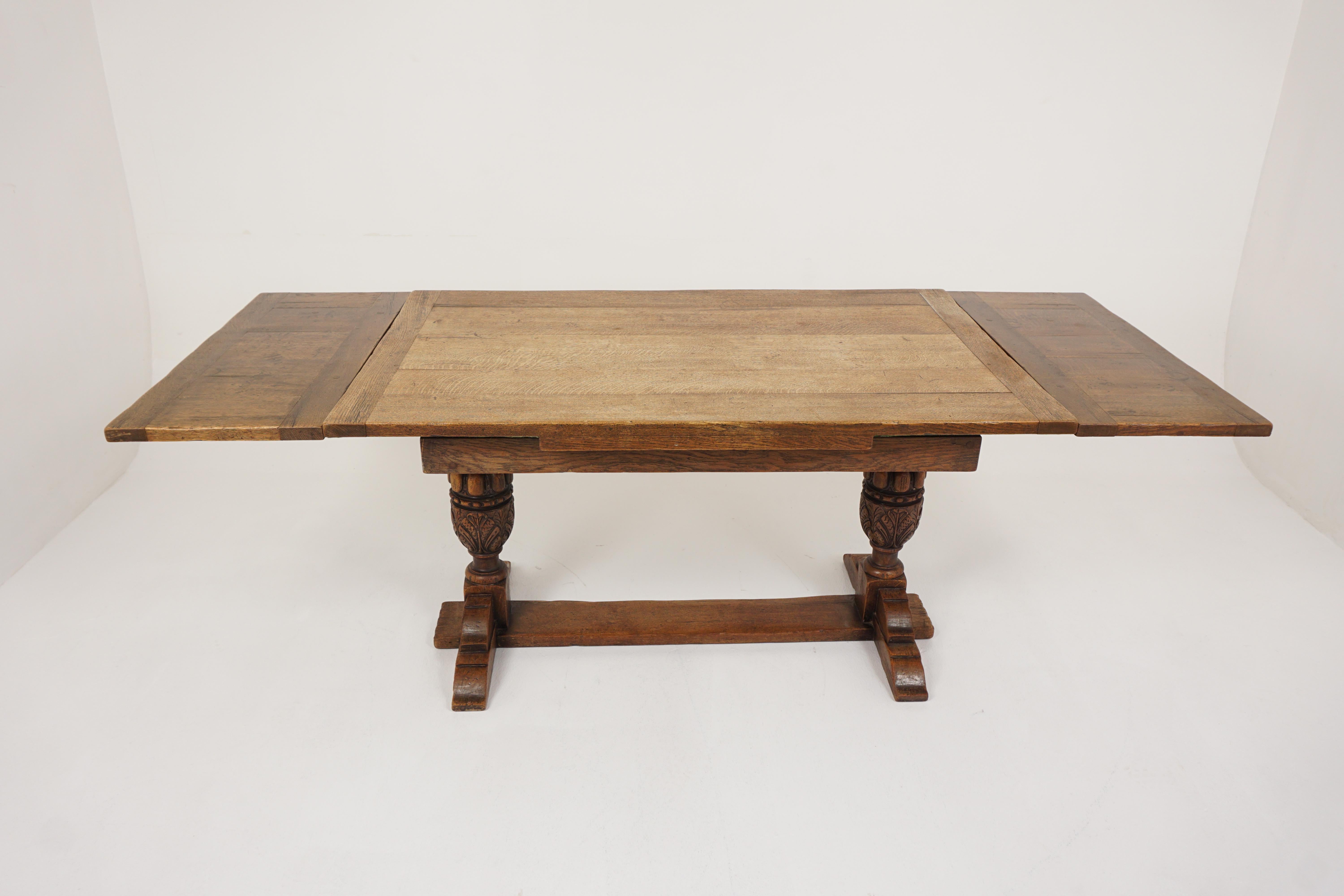 Early 20th Century Antique Oak Dining Table with Leaves, Farmhouse Table, Scotland 1910, B2592