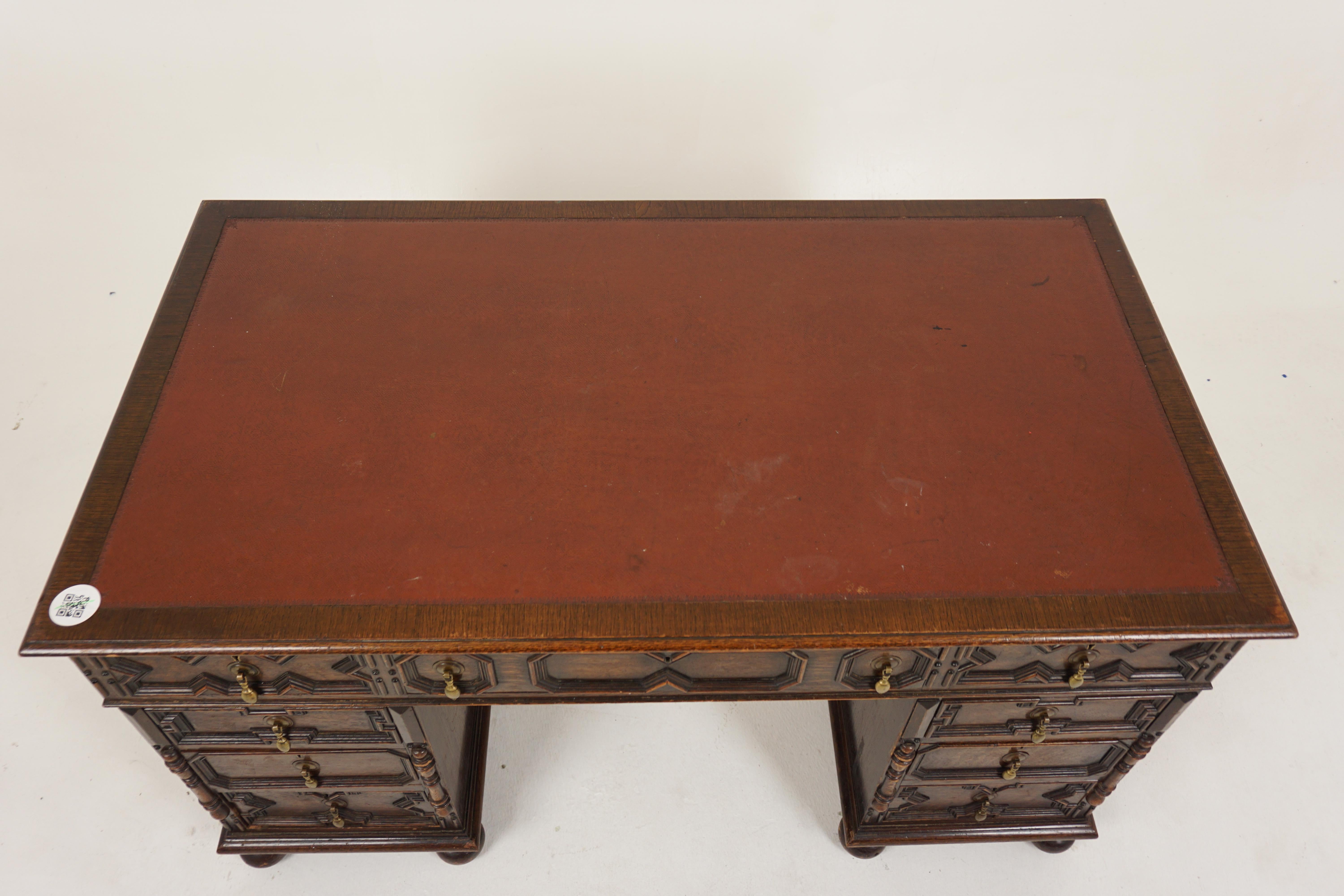 20th Century Antique Oak Double Pedestal Desk, Leather Top, Scotland 1910 For Sale