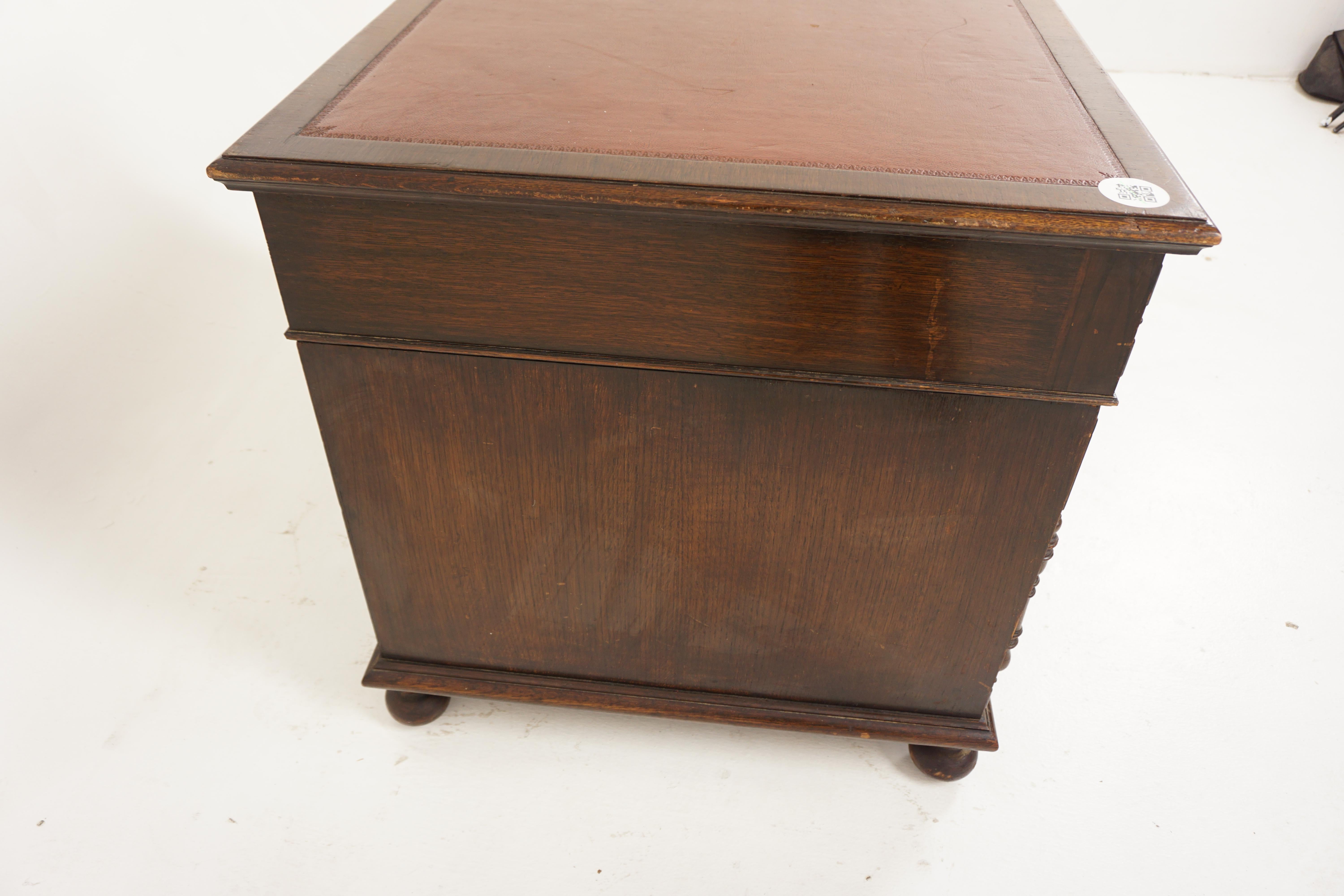 Antique Oak Double Pedestal Desk, Leather Top, Scotland 1910 For Sale 2