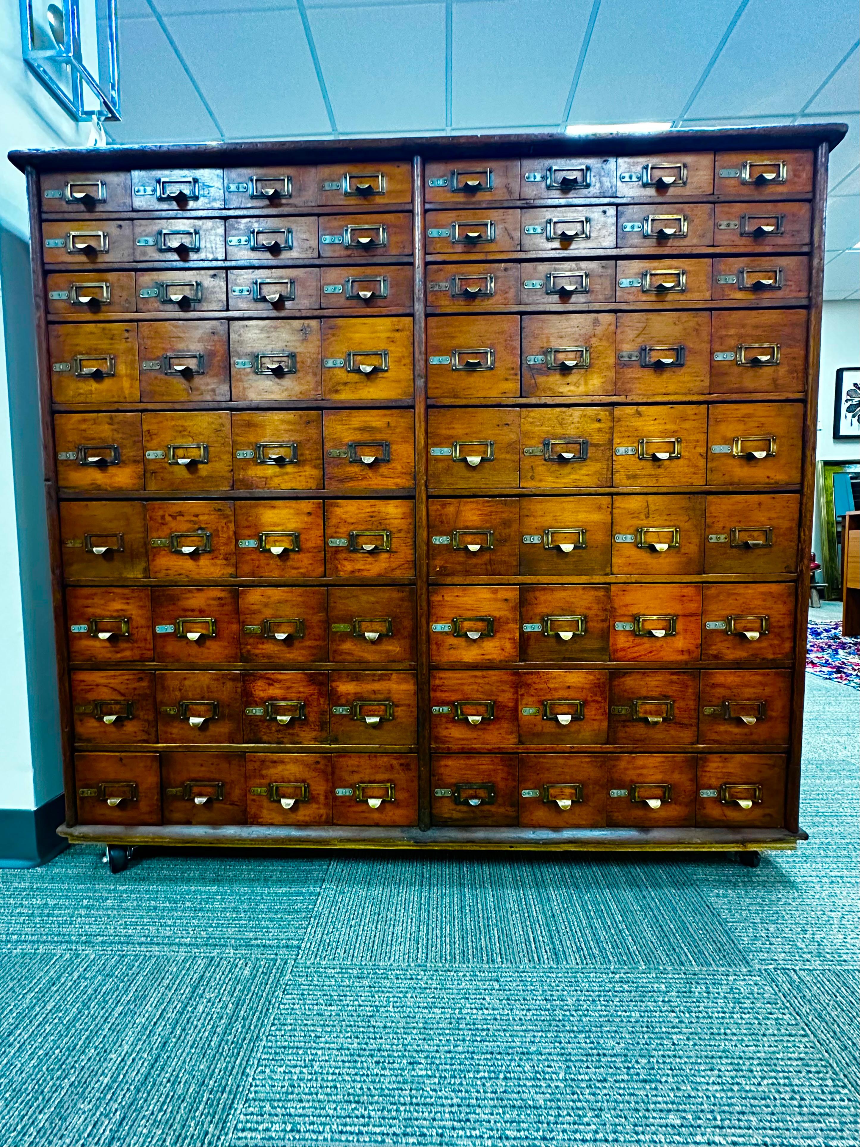 Antique Oak Double-Sided File or Parts Cabinet on Casters 7