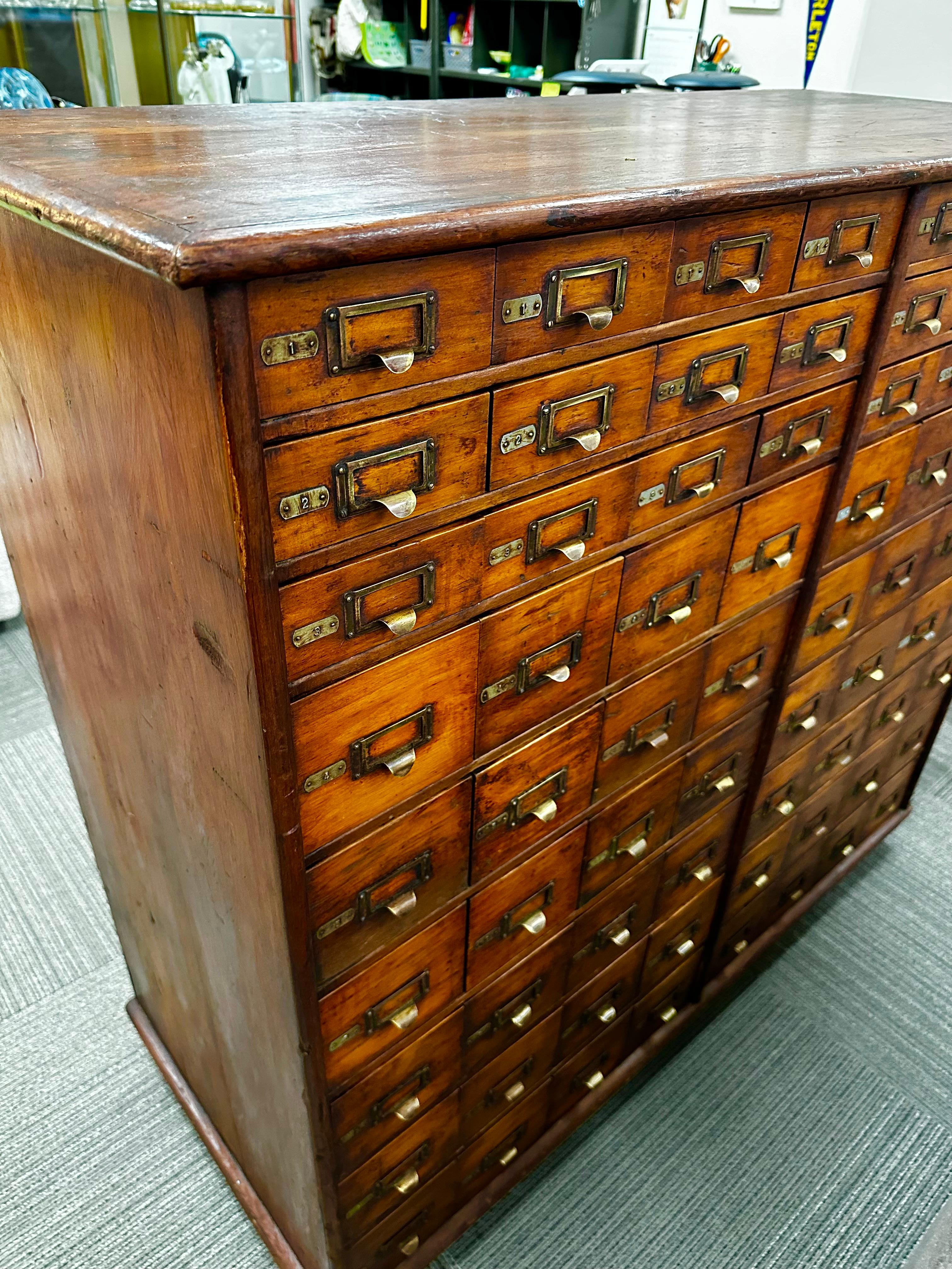 Antique Oak Double-Sided File or Parts Cabinet on Casters 8