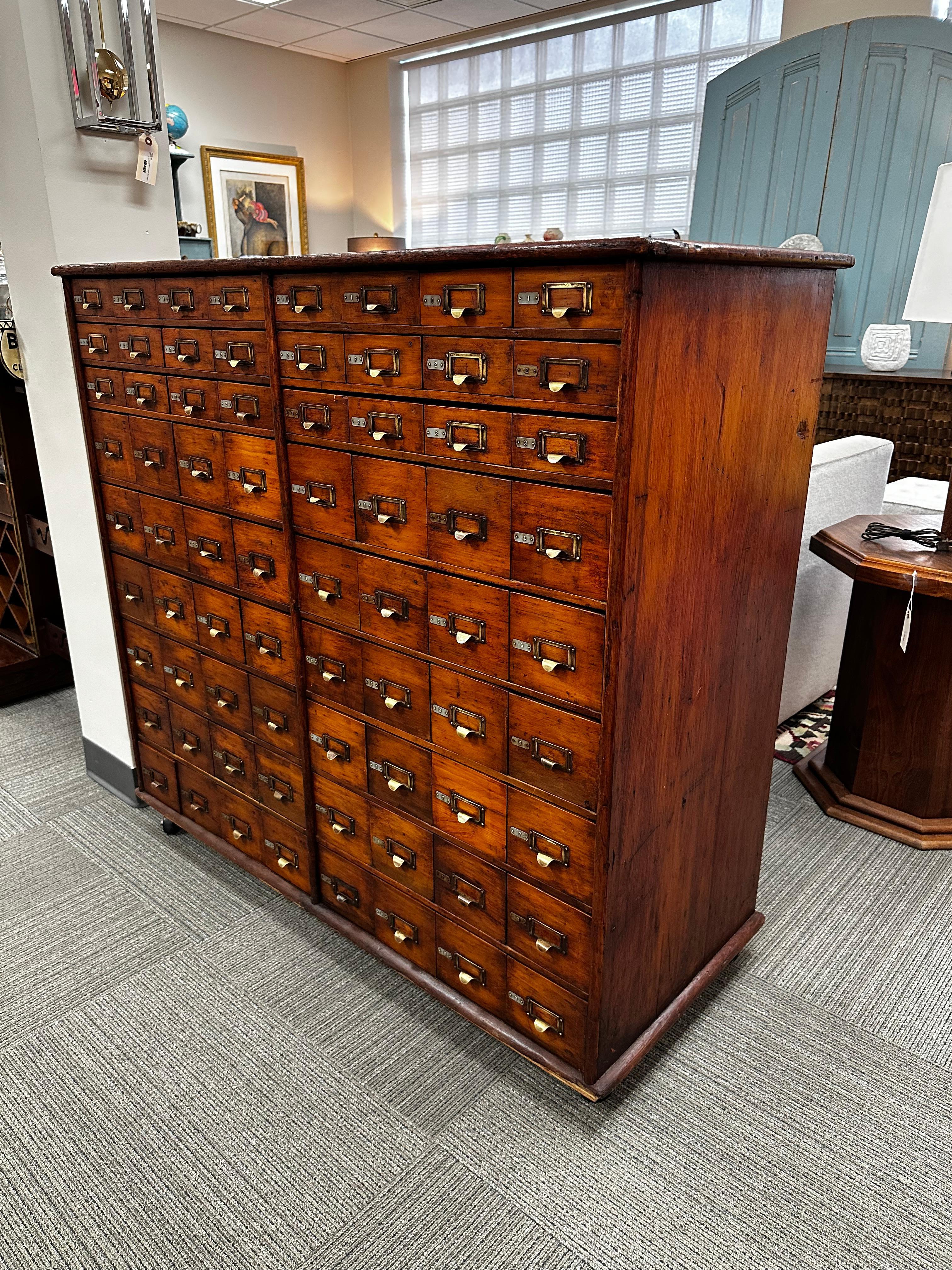 Antique Oak Double-Sided File or Parts Cabinet on Casters 9