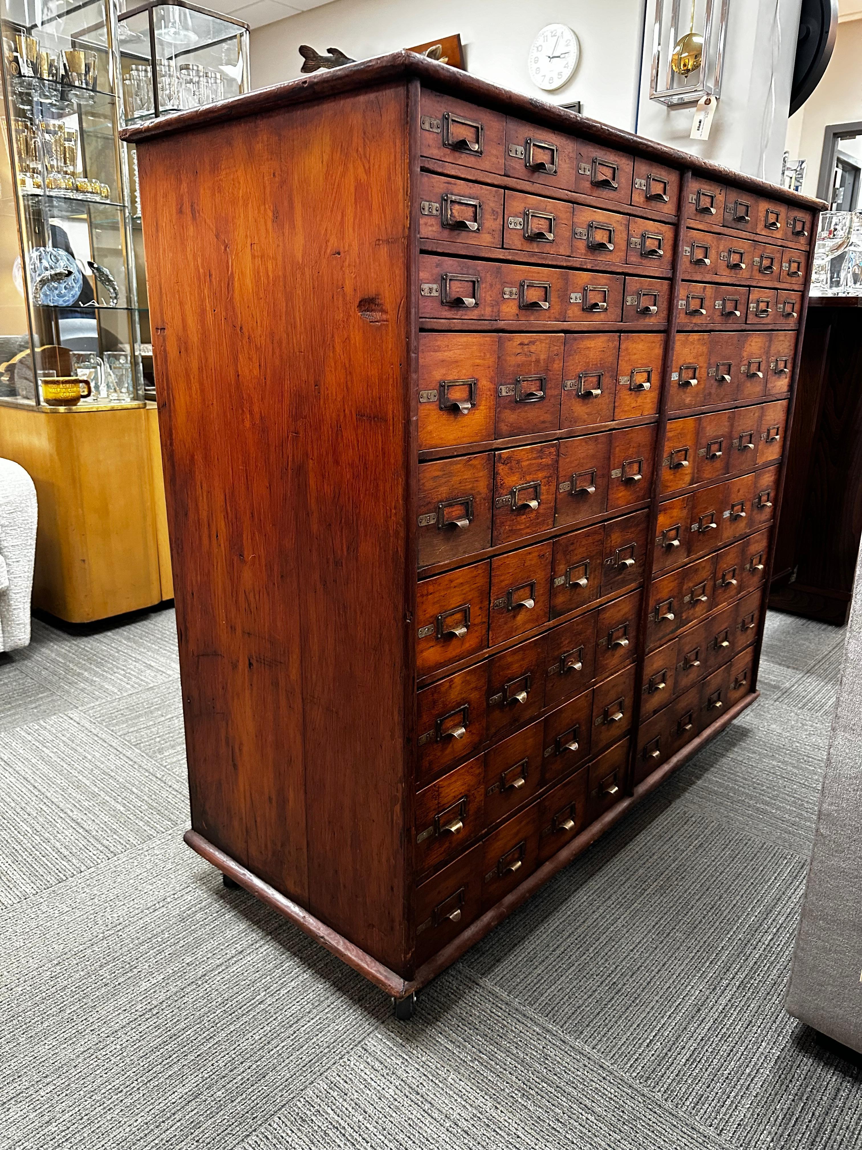 Antique Oak Double-Sided File or Parts Cabinet on Casters 10