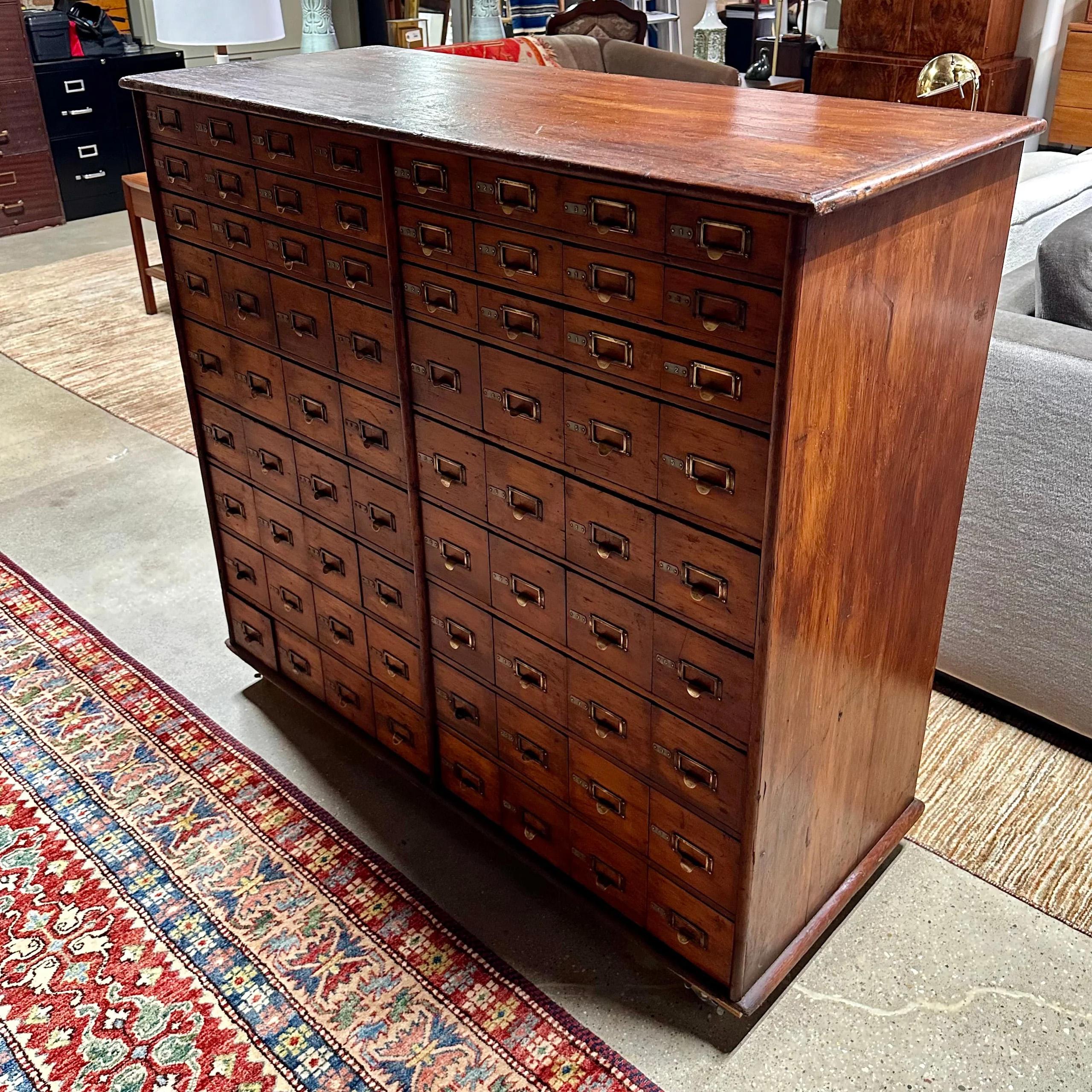 American Craftsman Antique Oak Double-Sided File or Parts Cabinet on Casters