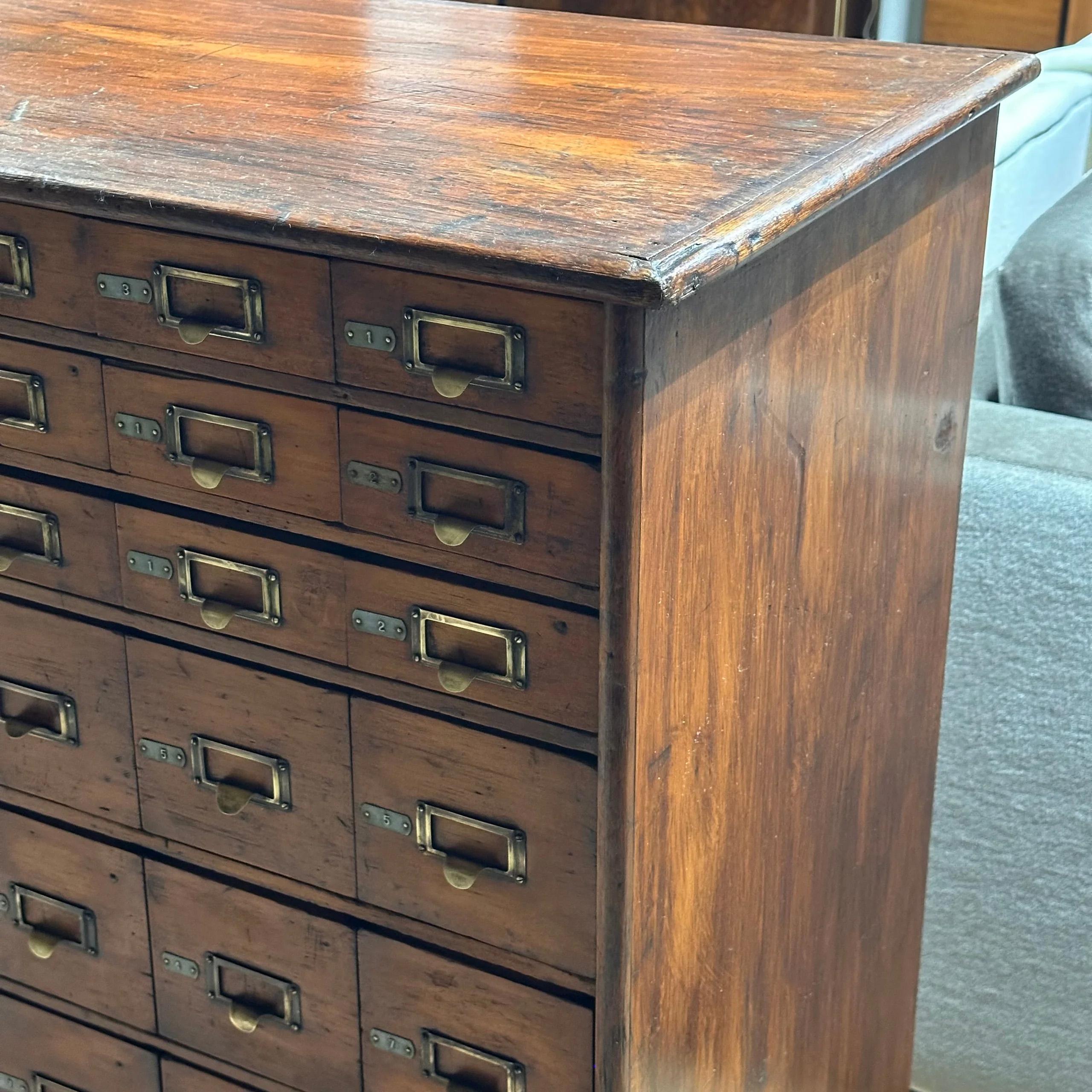 Antique Oak Double-Sided File or Parts Cabinet on Casters In Good Condition In Skokie, IL
