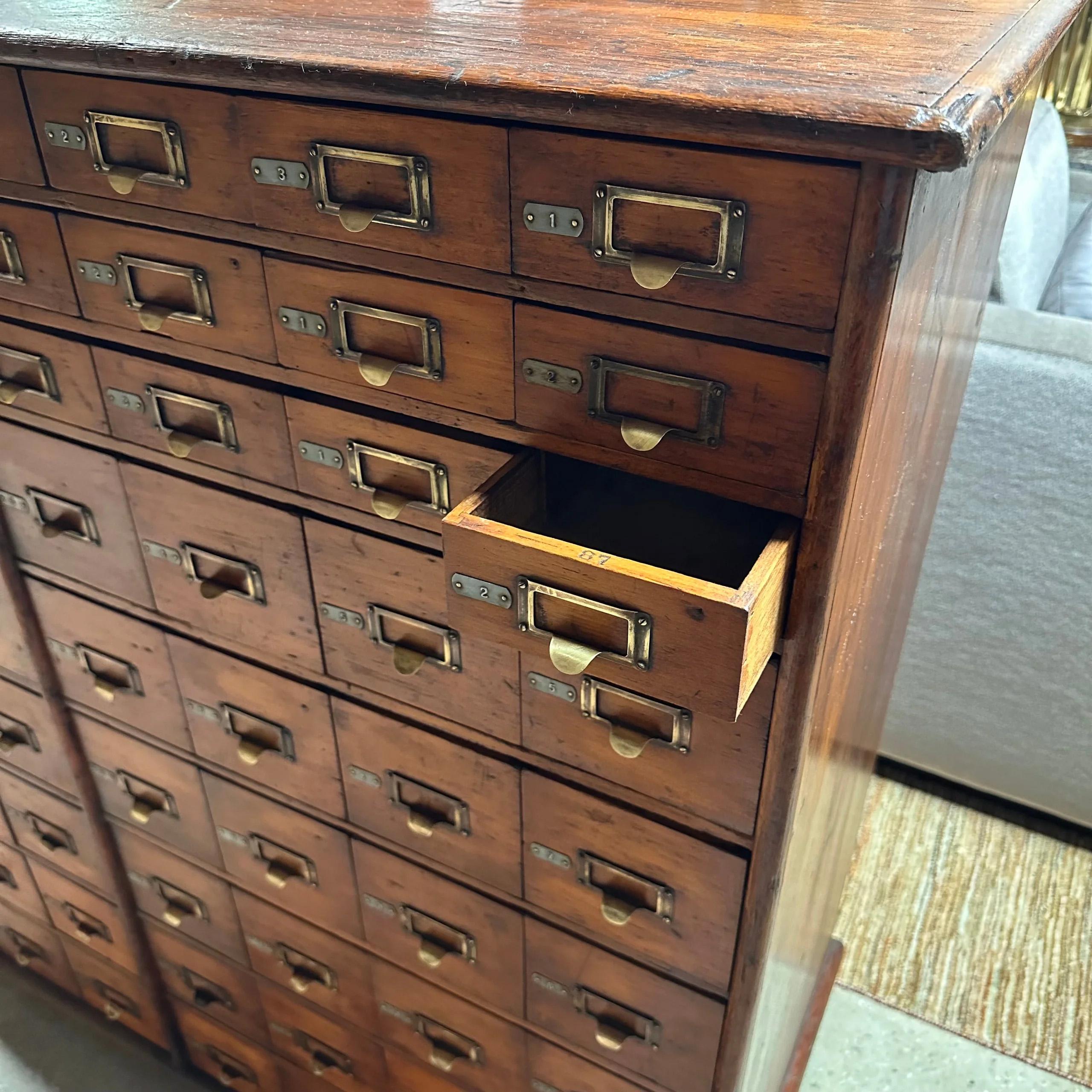 Early 20th Century Antique Oak Double-Sided File or Parts Cabinet on Casters