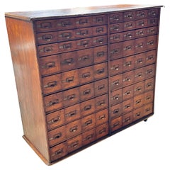 Antique Oak Double-Sided File or Parts Cabinet on Casters