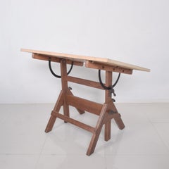Antique Oak Drafting Table Adjustable Work Desk by Hamilton Industries, USA