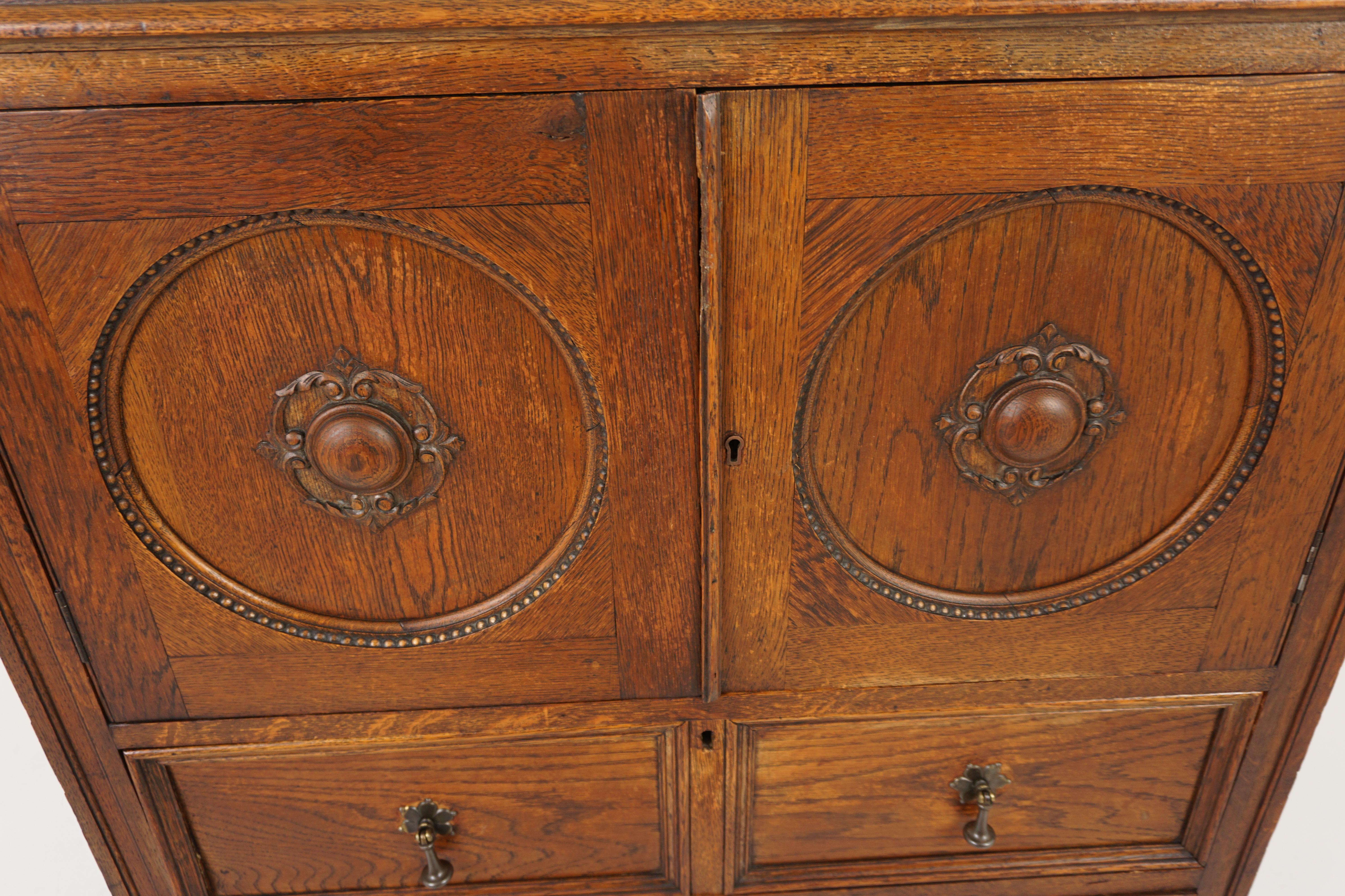 Scottish Antique Oak Dresser, Vintage Tiger Oak Bachelor Chest, Scotland 1920, H1135