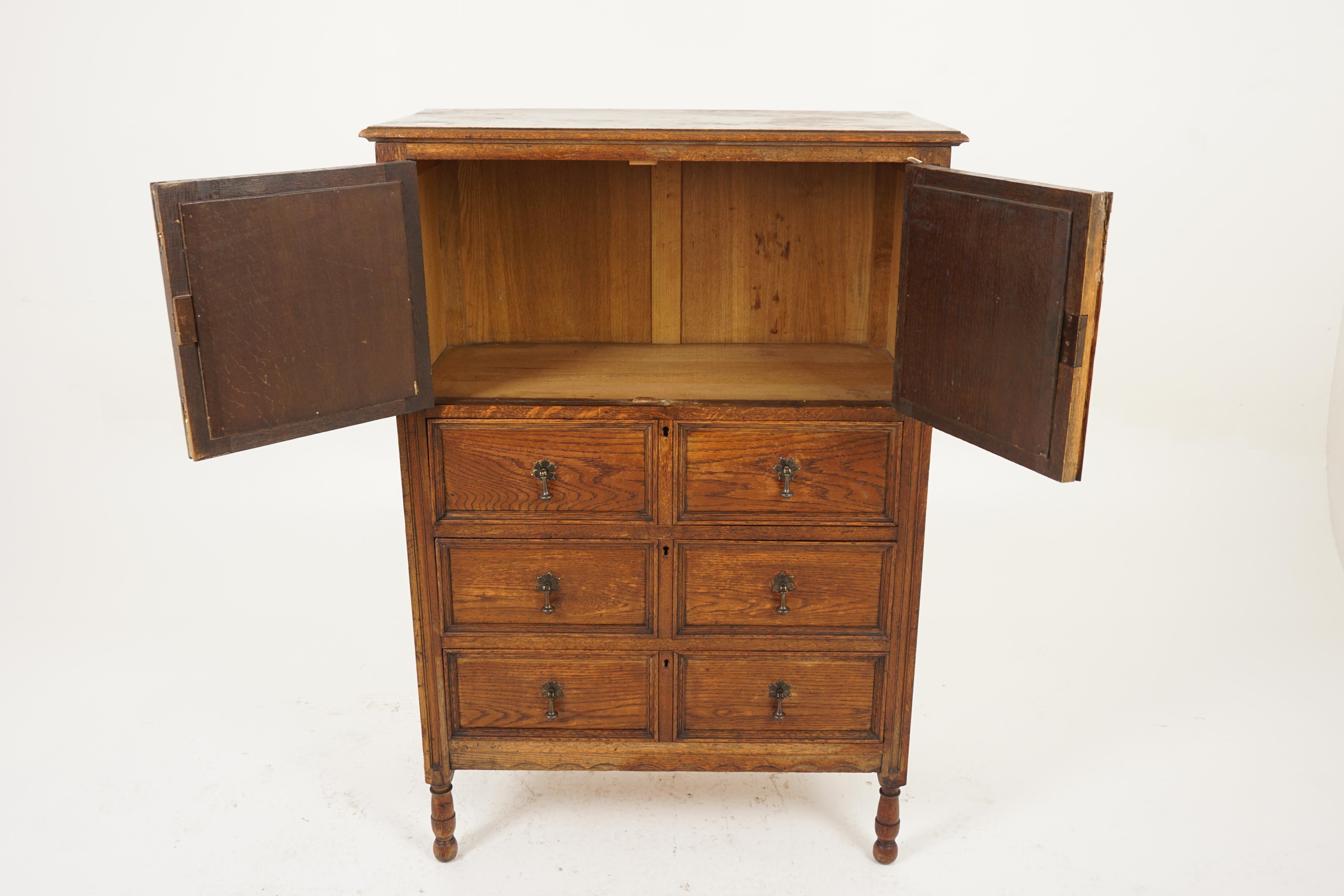 Hand-Crafted Antique Oak Dresser, Vintage Tiger Oak Bachelor Chest, Scotland 1920, H1135