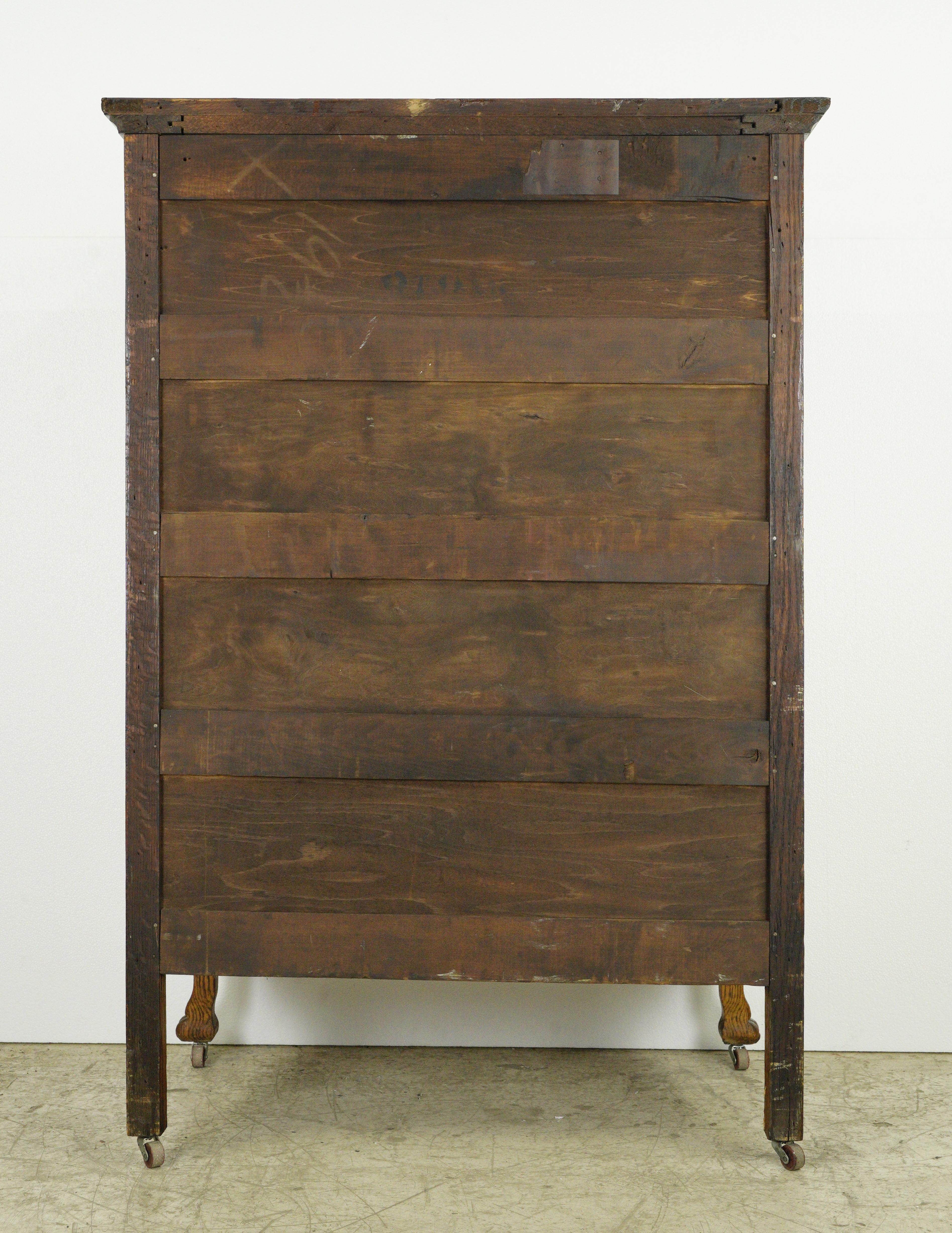 Antique Oak Dresser w 7 Dovetailed Drawers + Casters For Sale 9