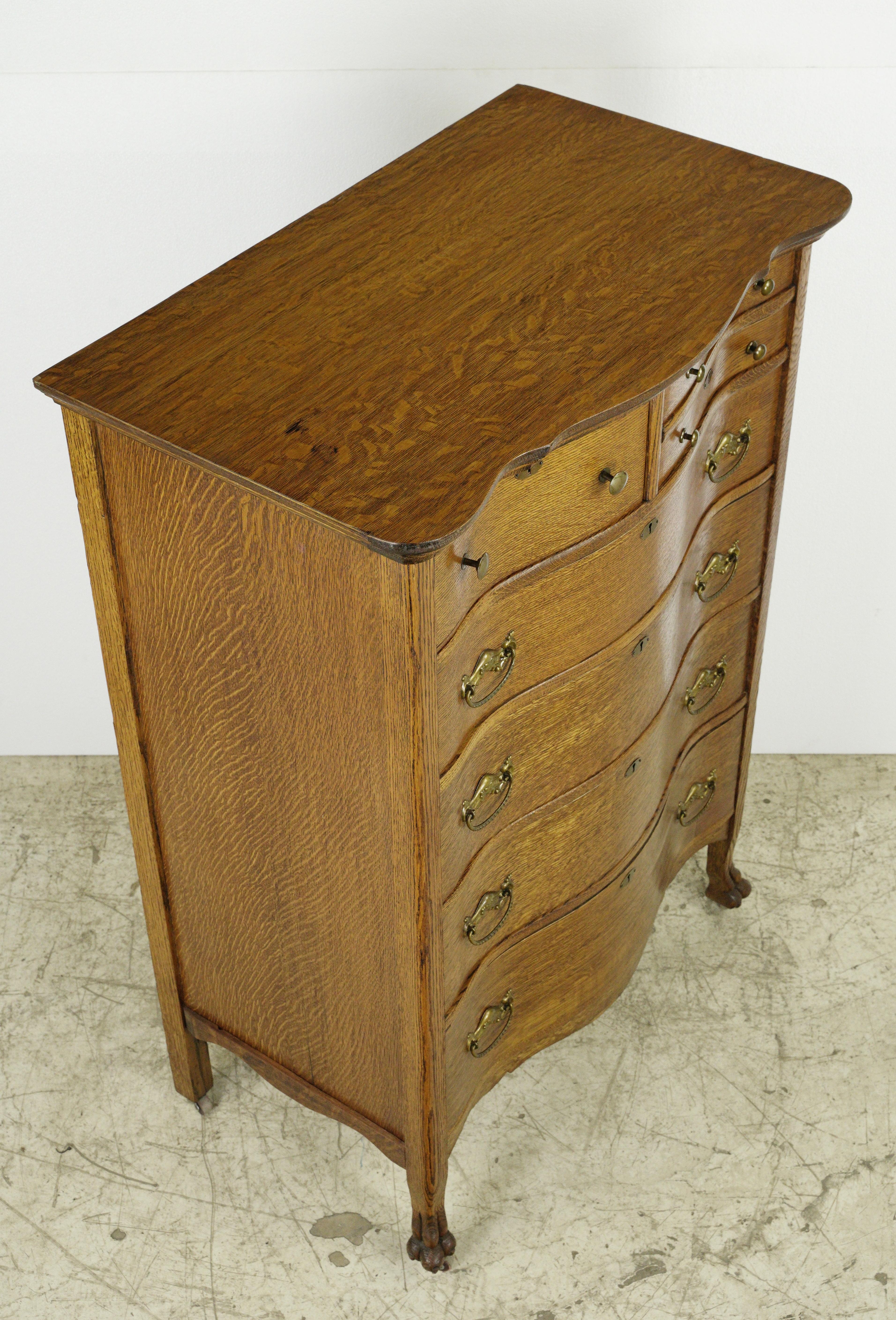 Antique Oak Dresser w 7 Dovetailed Drawers + Casters For Sale 4