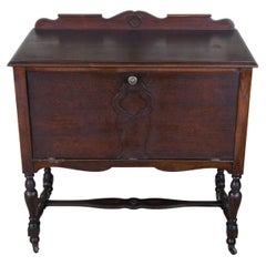 Antique Oak Drop Front Buffet Credenza Server Sideboard Console Cabinet