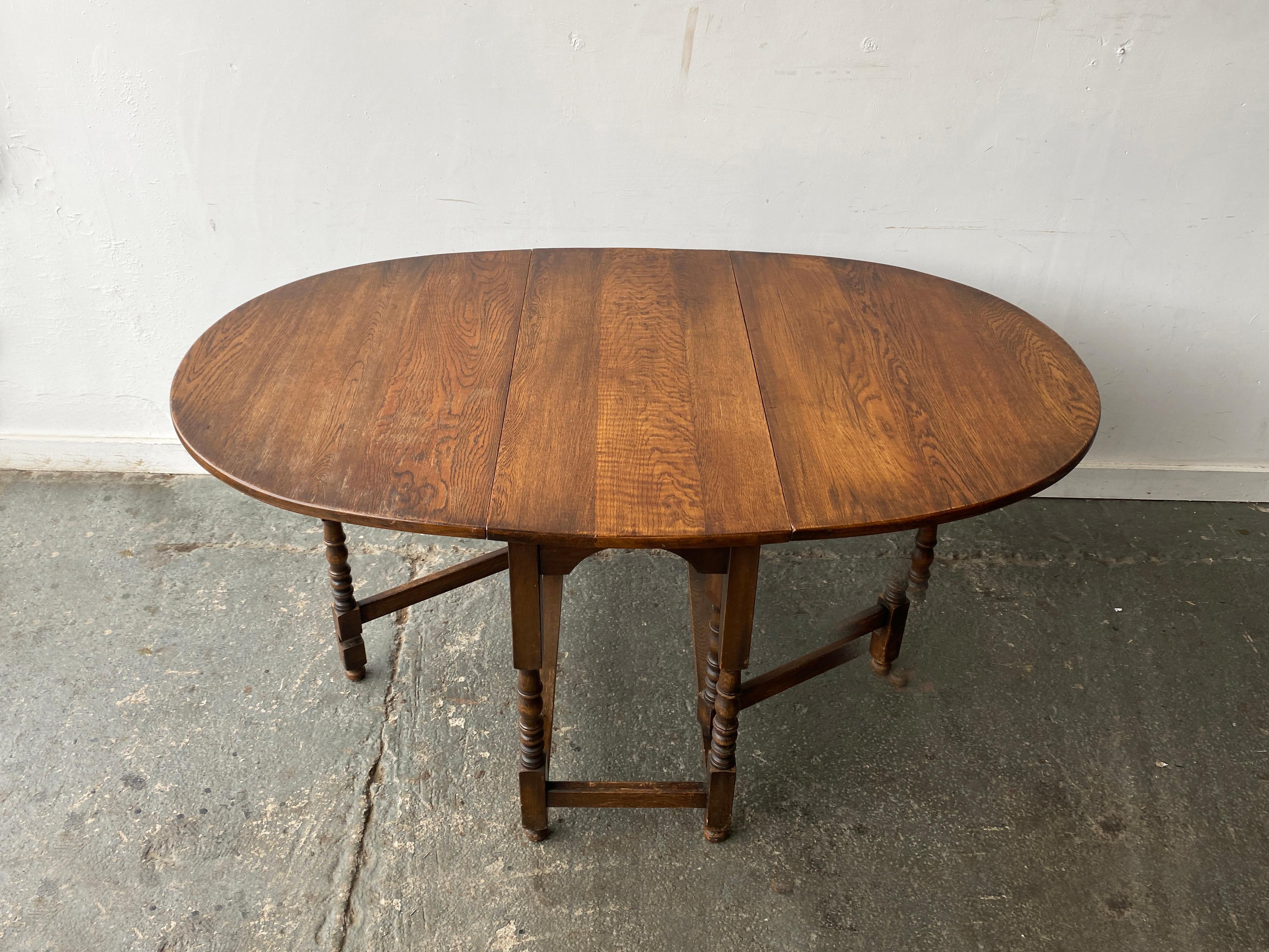 Jacobean Antique Oak Drop Leaf Gate-leg Table with Barley Twist Legs For Sale