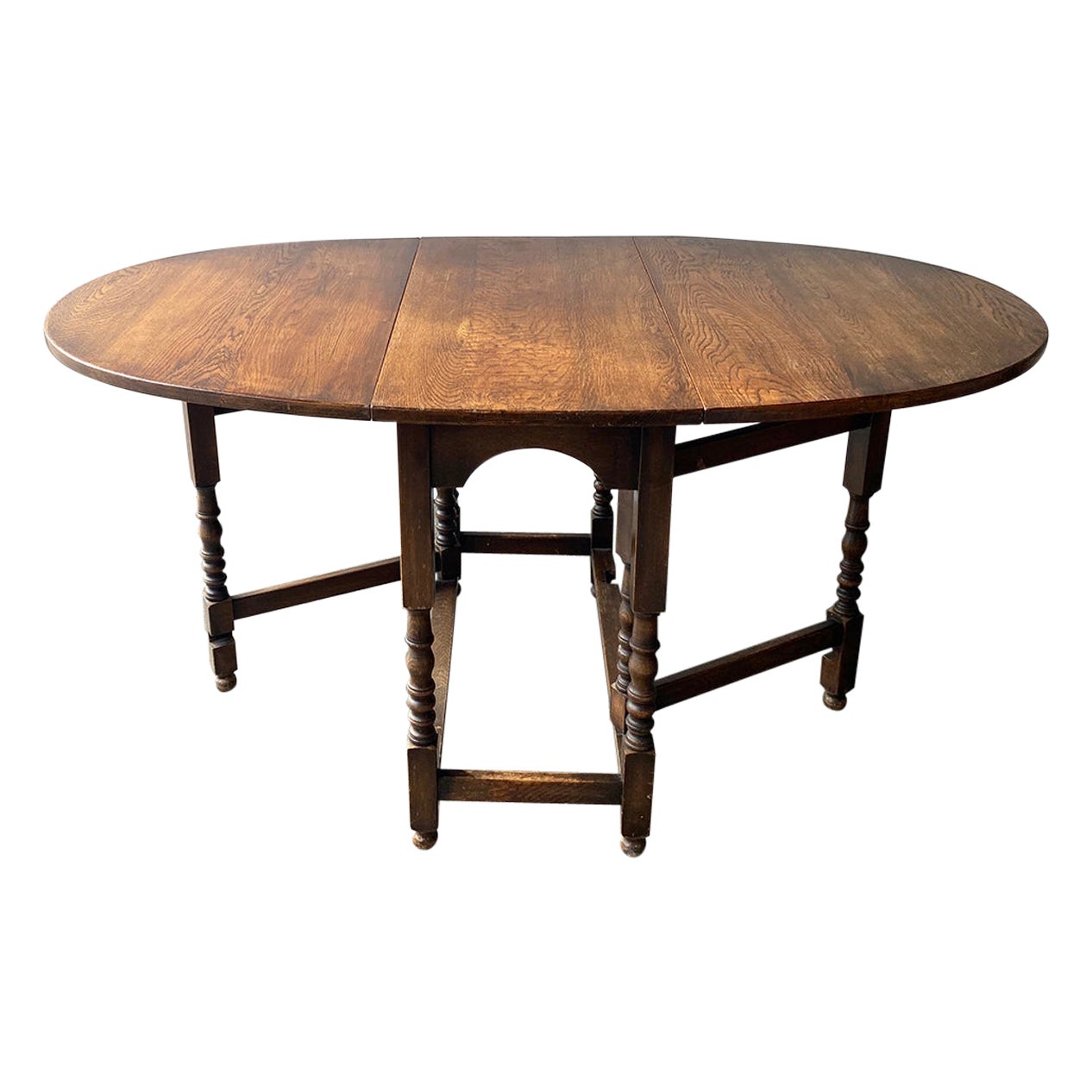 Antique Oak Drop Leaf Gate-leg Table with Barley Twist Legs For Sale