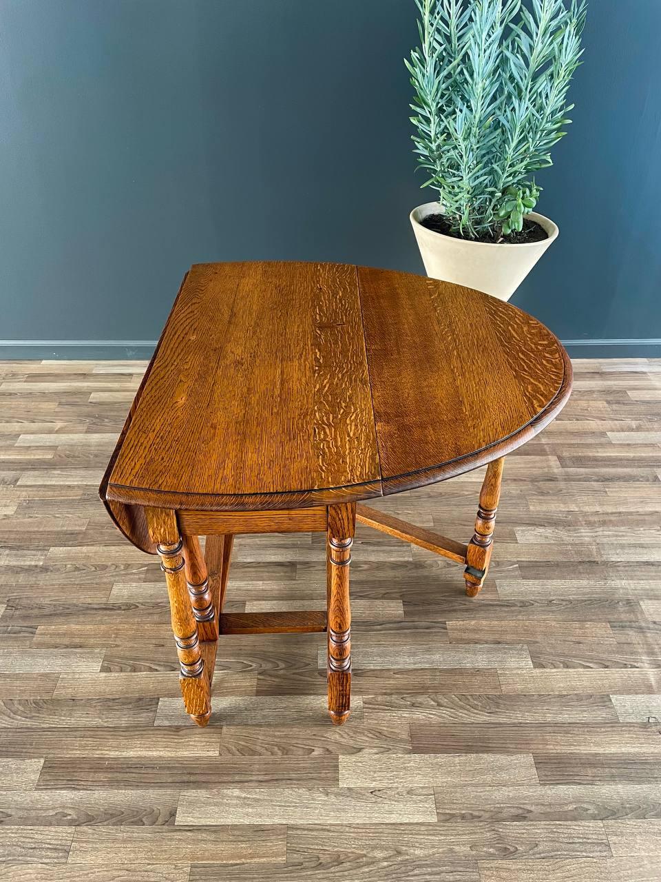 Antique Oak Drop-Leaf Table Coast Modern Farmhouse In Good Condition In Los Angeles, CA