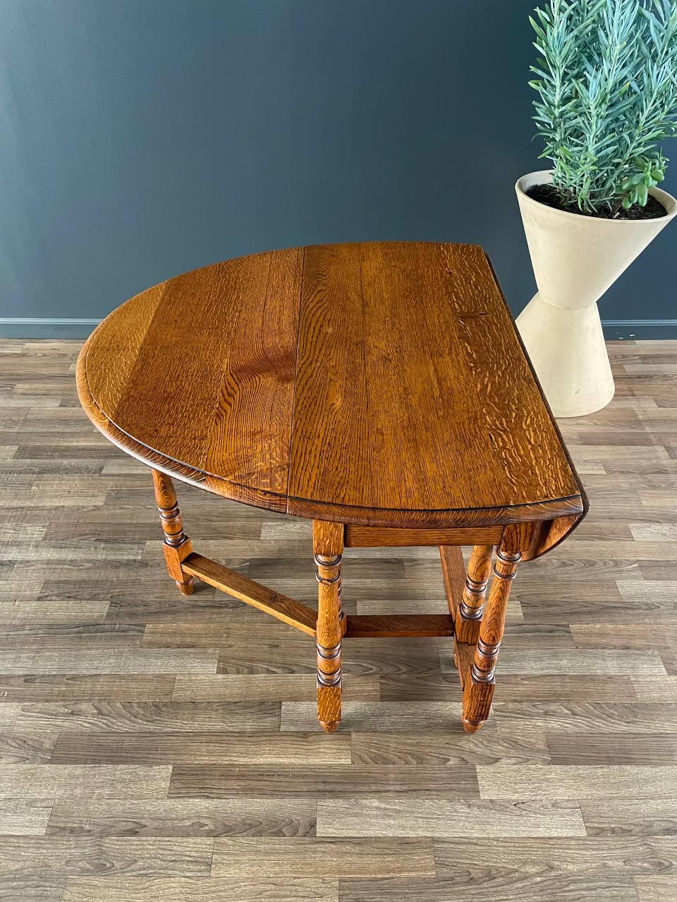 Mid-20th Century Antique Oak Drop-Leaf Table Coast Modern Farmhouse
