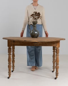 Antique Oak Drop Leaf Table on Wheels, French Design, 1900-1909