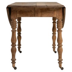Antique Oak Drop Leaf Table on Wheels, French Design, 1900-1909