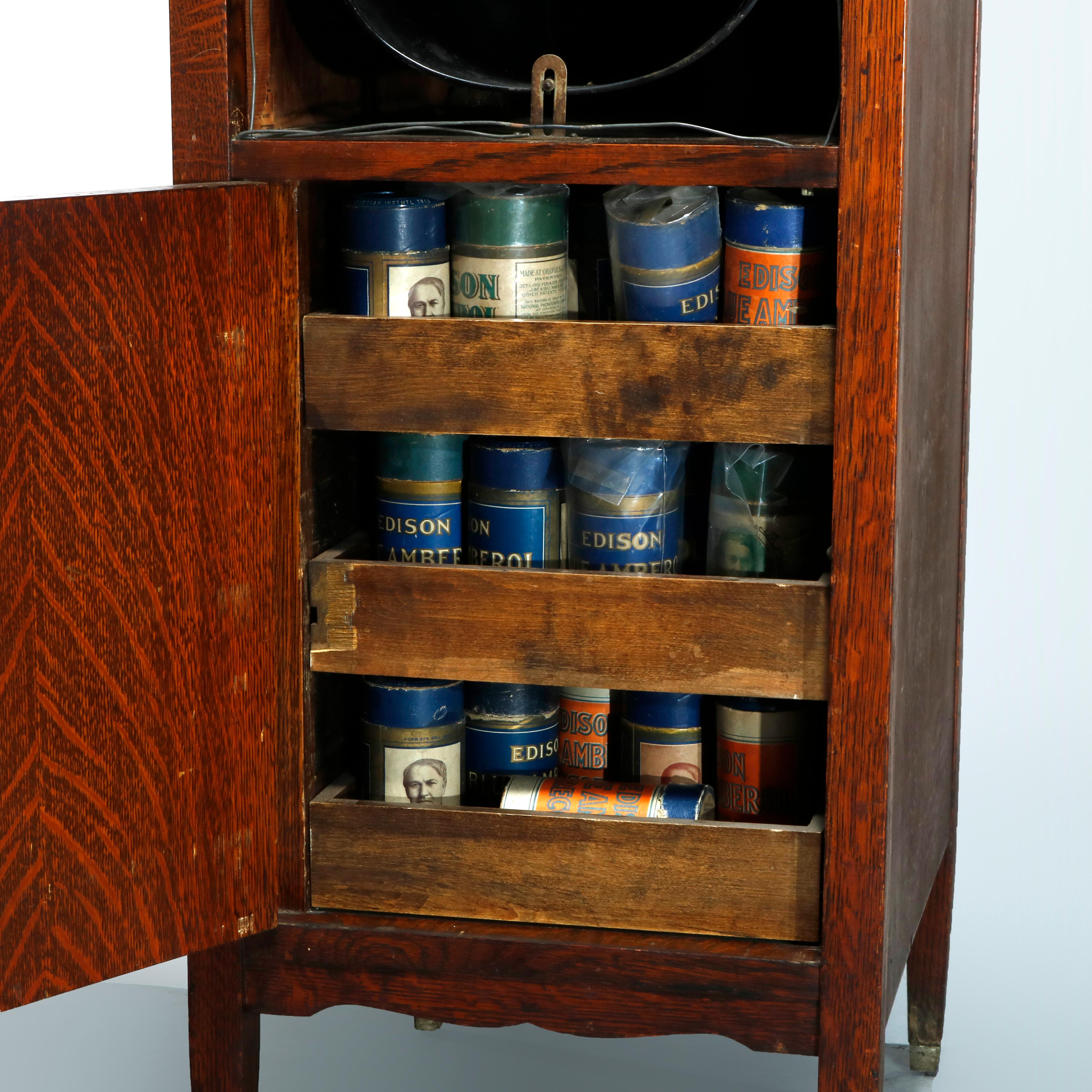 Antique Oak Edison Floor Model Cylinder Phonograph, Circa 1910 In Good Condition In Big Flats, NY