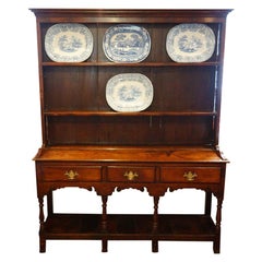 Antique Oak English Country Cottage Dresser with Plate Rack, circa 1840