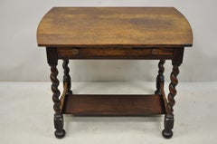 Antique Oak English Jacobean Spiral Barley Twist Table Desk with One Drawer