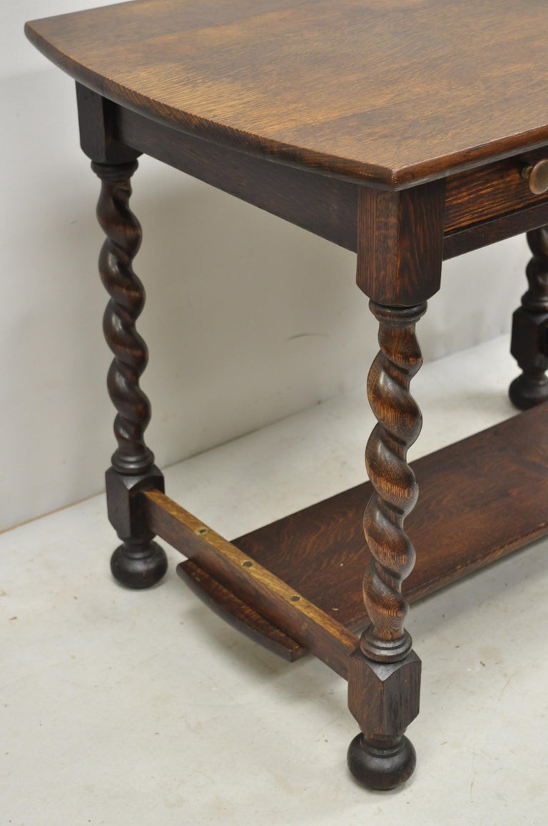 Antique Oak English Jacobean Spiral Barley Twist Table Desk with One Drawer at 1stDibs