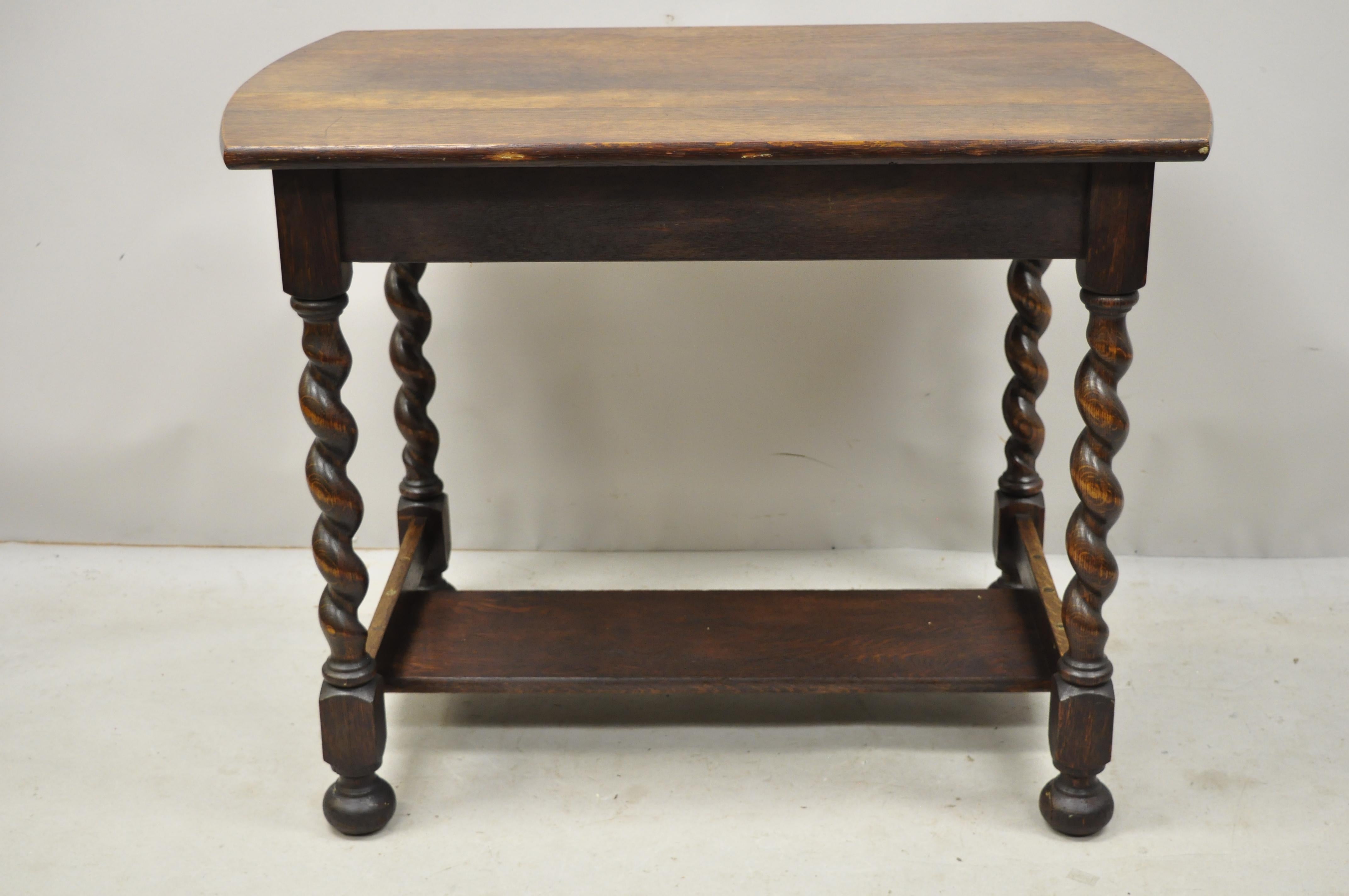 Antique Oak English Jacobean Spiral Barley Twist Table Desk with One Drawer 2