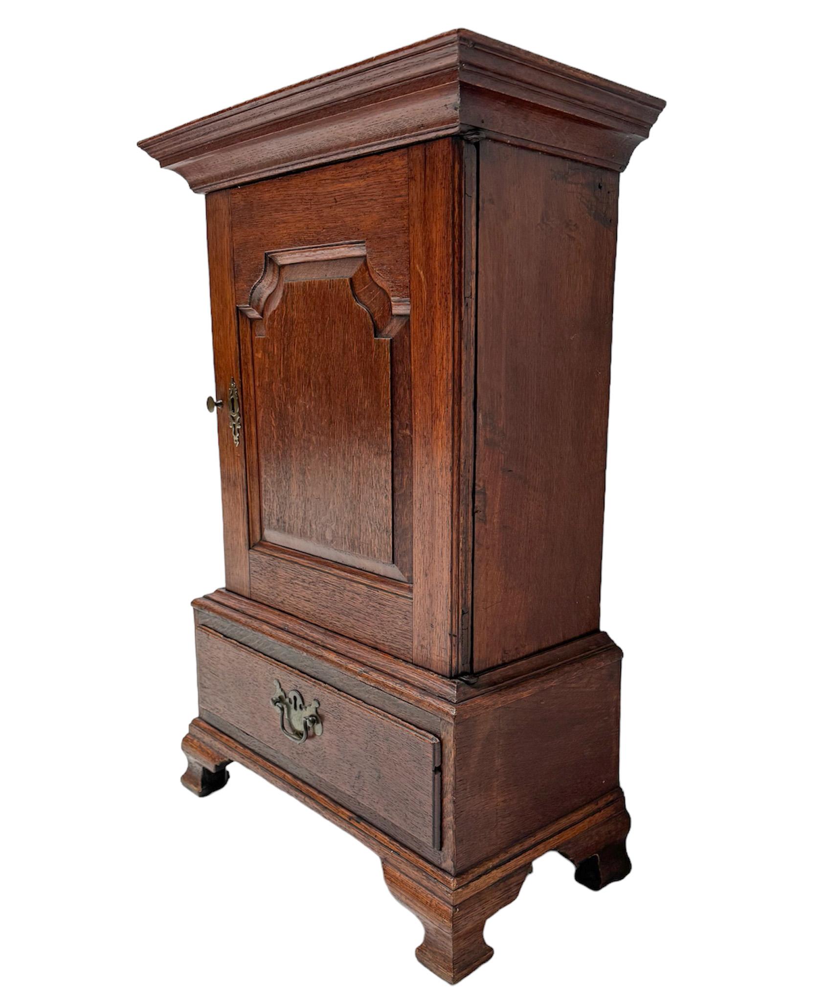 British Antique Oak English Miniature Art Cabinet with Fourteen Inner Drawers, 1840s For Sale