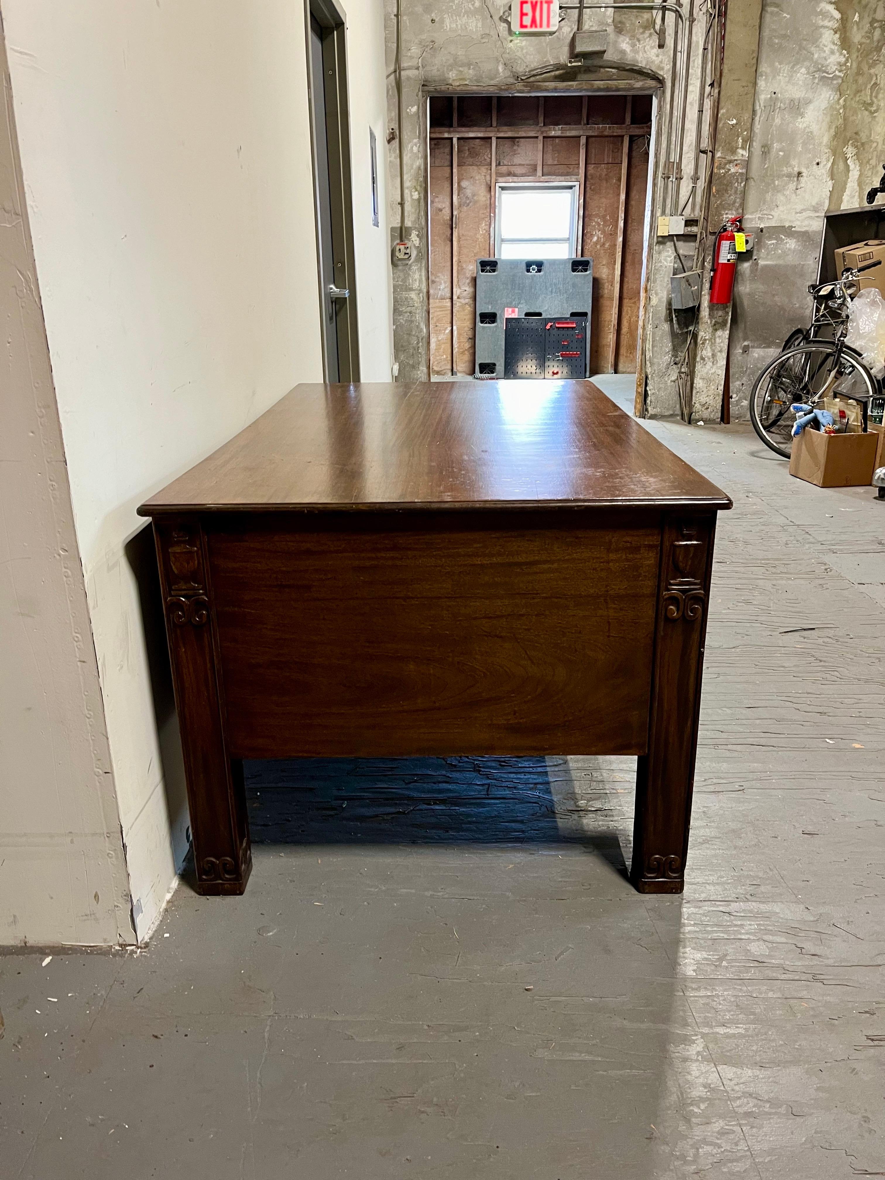Unknown Antique Oak English Partners Desk with 14 Drawers  For Sale