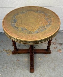 Antique Oak Engraved Brass Side Table by Ferguson