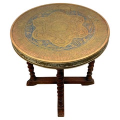 Antique Oak Engraved Brass Side Table by Ferguson
