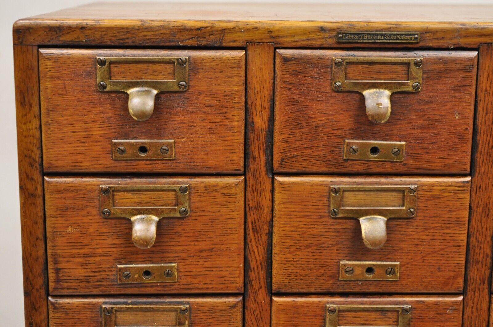 Late 20th Century Antique Oak Euro SoleMakers Card Catalog 12 Drawer Apothecary File Cabinet