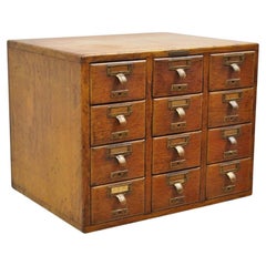 Antique Oak Euro SoleMakers Card Catalog 12 Drawer Apothecary File Cabinet