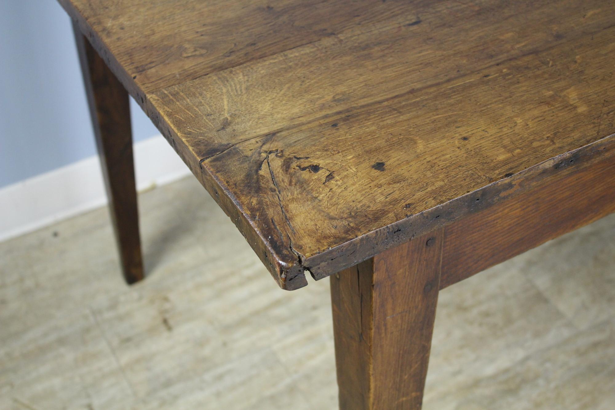 French Antique Oak Farm Table, Two Drawers