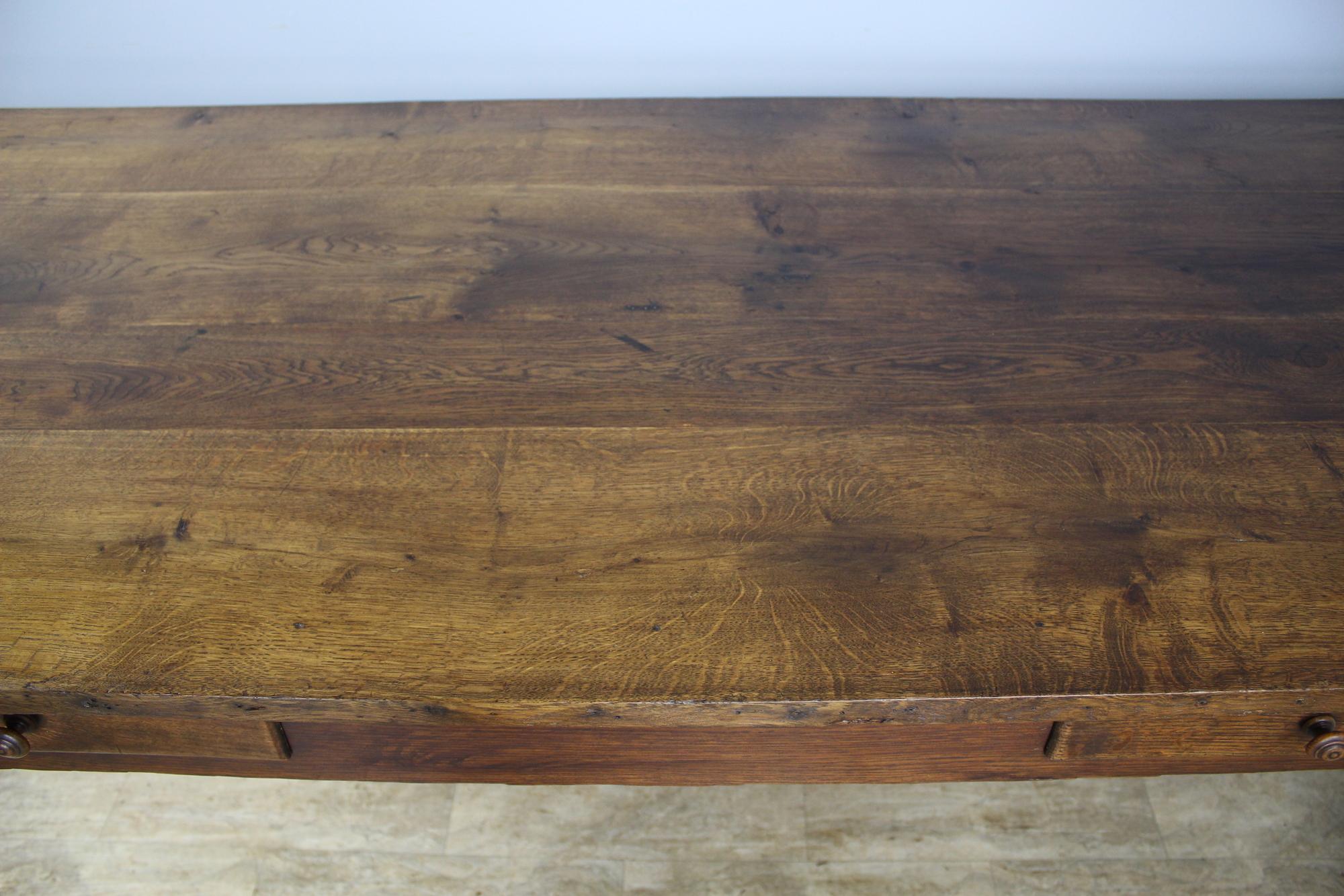 19th Century Antique Oak Farm Table, Two Drawers