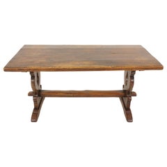 Antique Oak Farmhouse, Trestle, Refectory Table, Scotland 1920, B2145