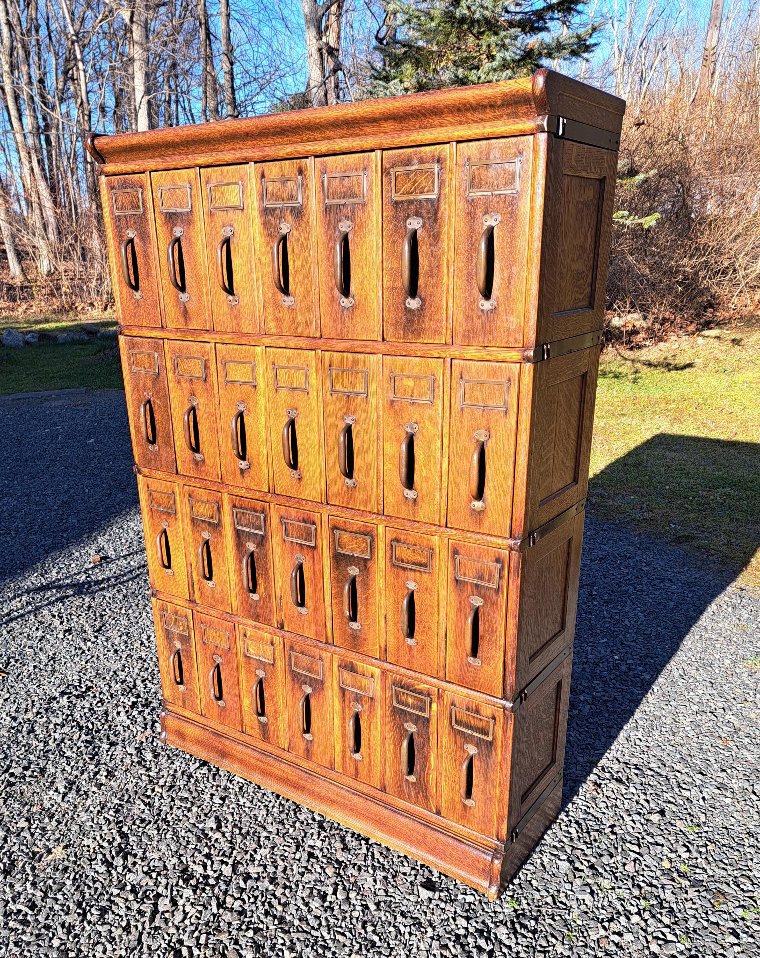 Antique Oak File Cabinet attributed to Globe Wernicke For Sale 5
