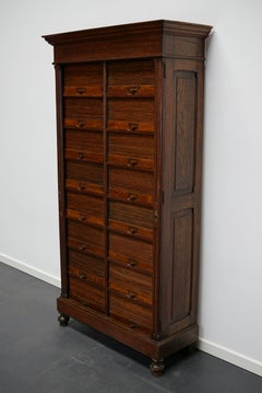 Antique Oak Filing Cabinet with Roll Down Tambour Doors, Belgian circa 1920