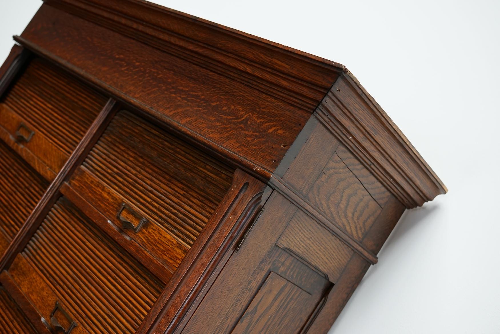 Antique Oak Filing Cabinet with Roll Down Tambour Doors, Belgian circa 1920 1