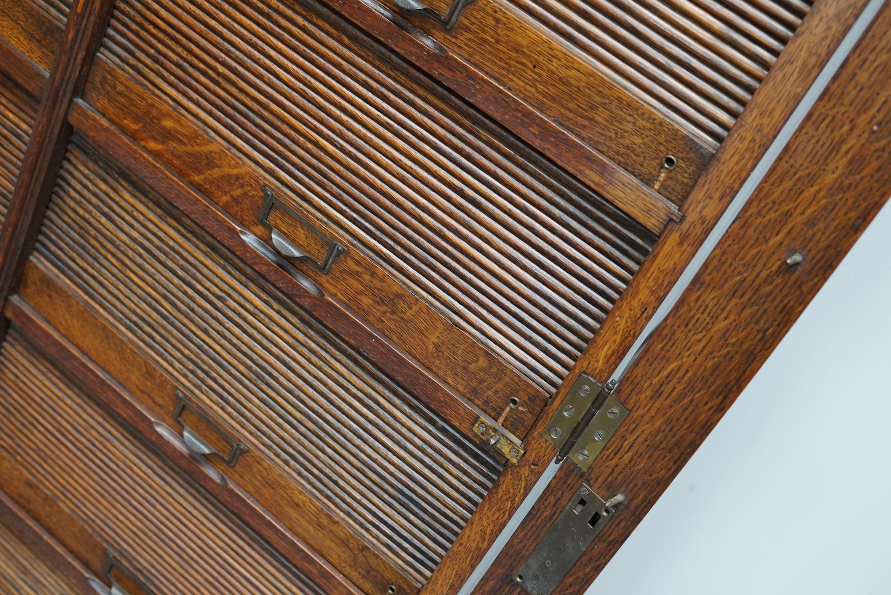Antique Oak Filing Cabinet with Roll Down Tambour Doors, Belgian circa 1920 4