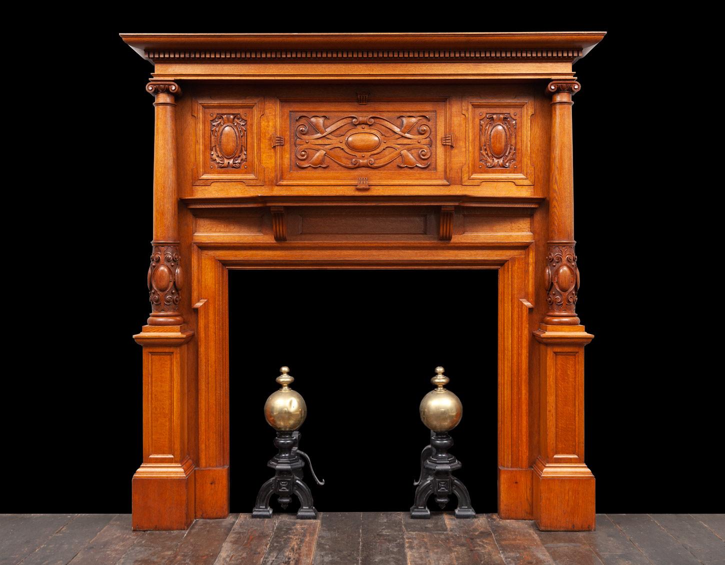 Carved Antique Oak Fireplace