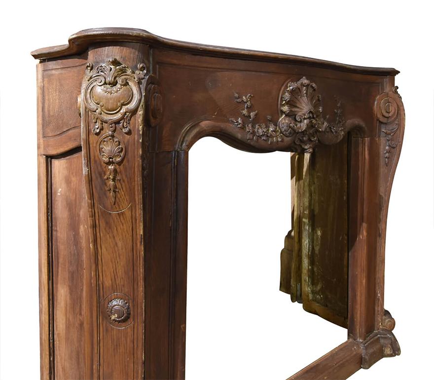 French Antique oak fireplace mantel 19th Century For Sale