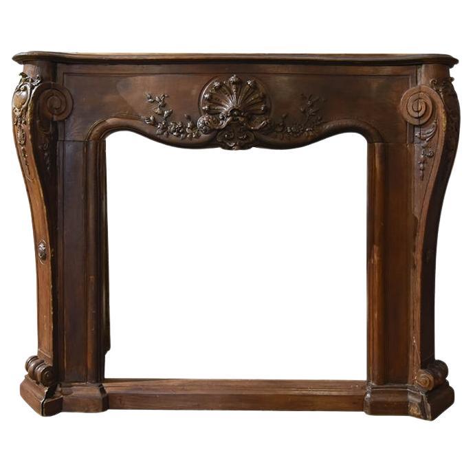 Antique oak fireplace mantel 19th Century For Sale