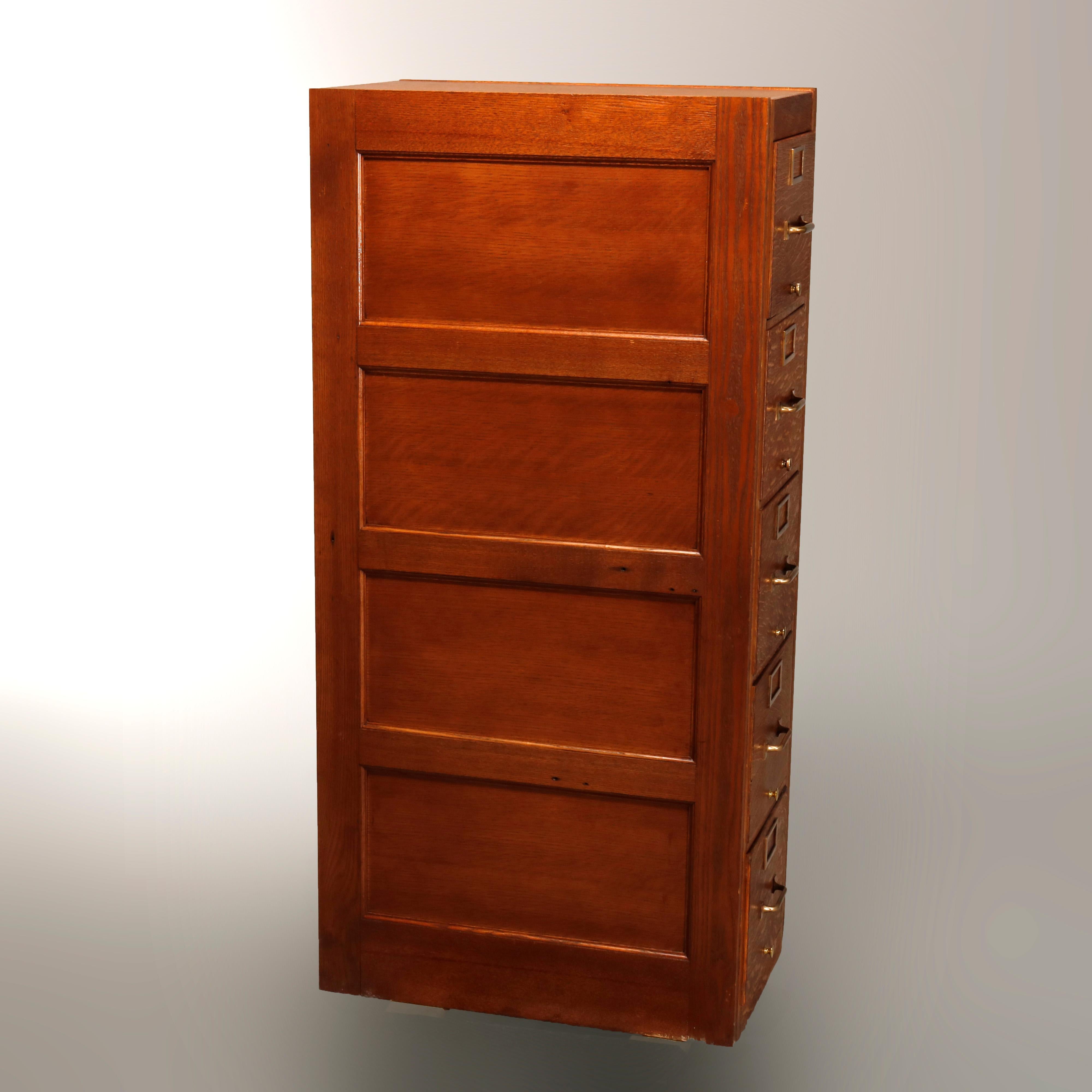 Antique Oak Five-Drawer Paneled Filing Cabinet, circa 1900 3
