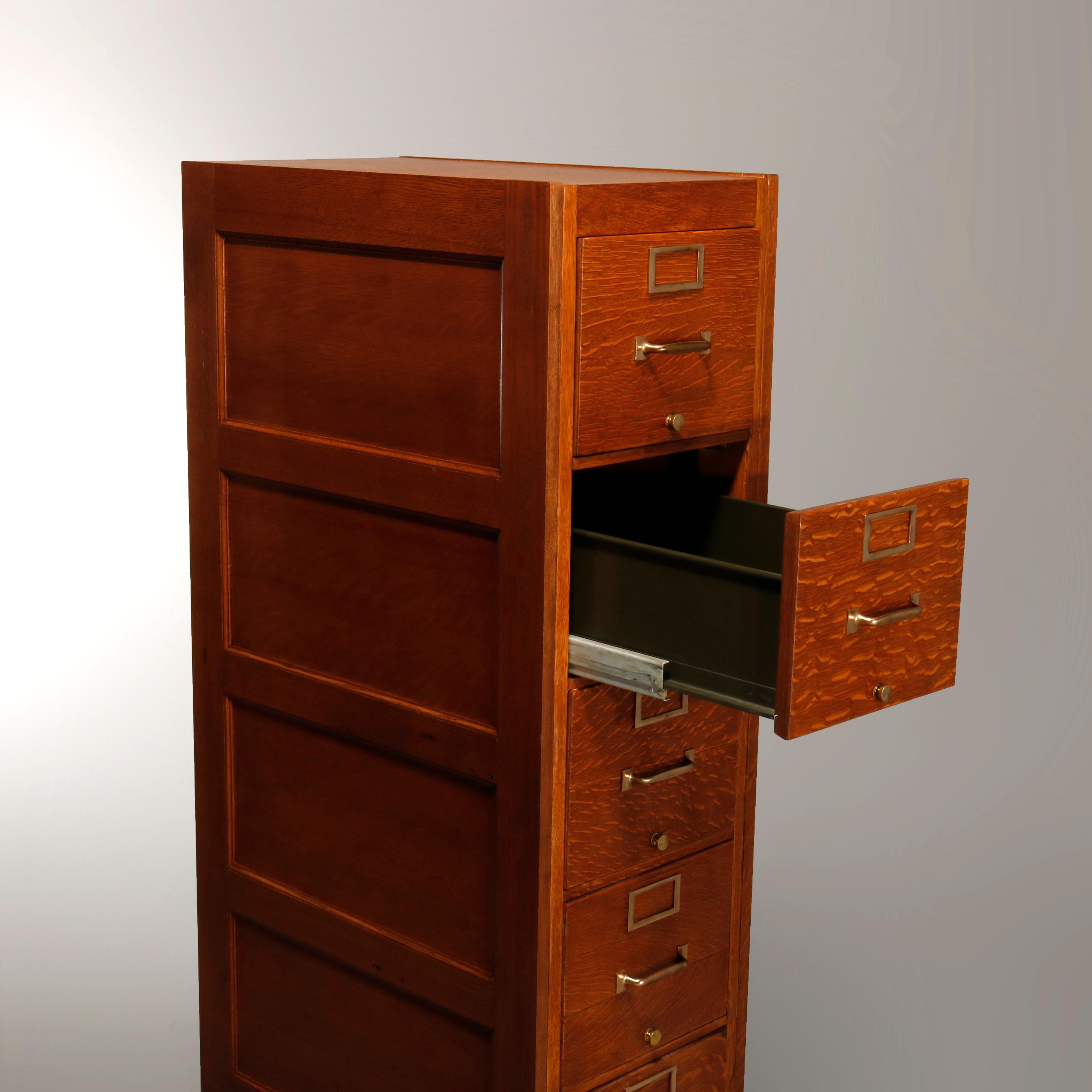 Carved Antique Oak Five-Drawer Paneled Filing Cabinet, circa 1900