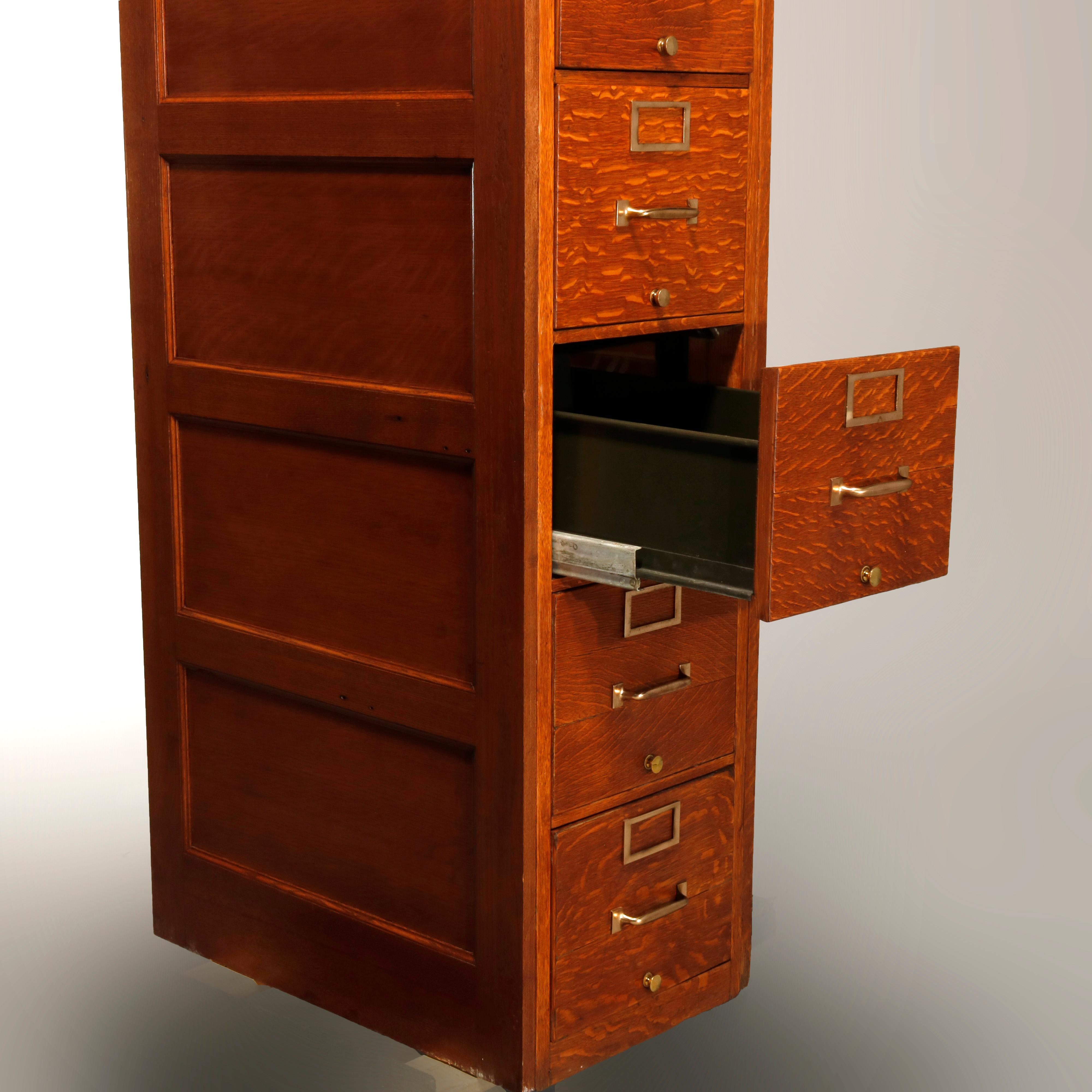 Antique Oak Five-Drawer Paneled Filing Cabinet, circa 1900 In Good Condition In Big Flats, NY